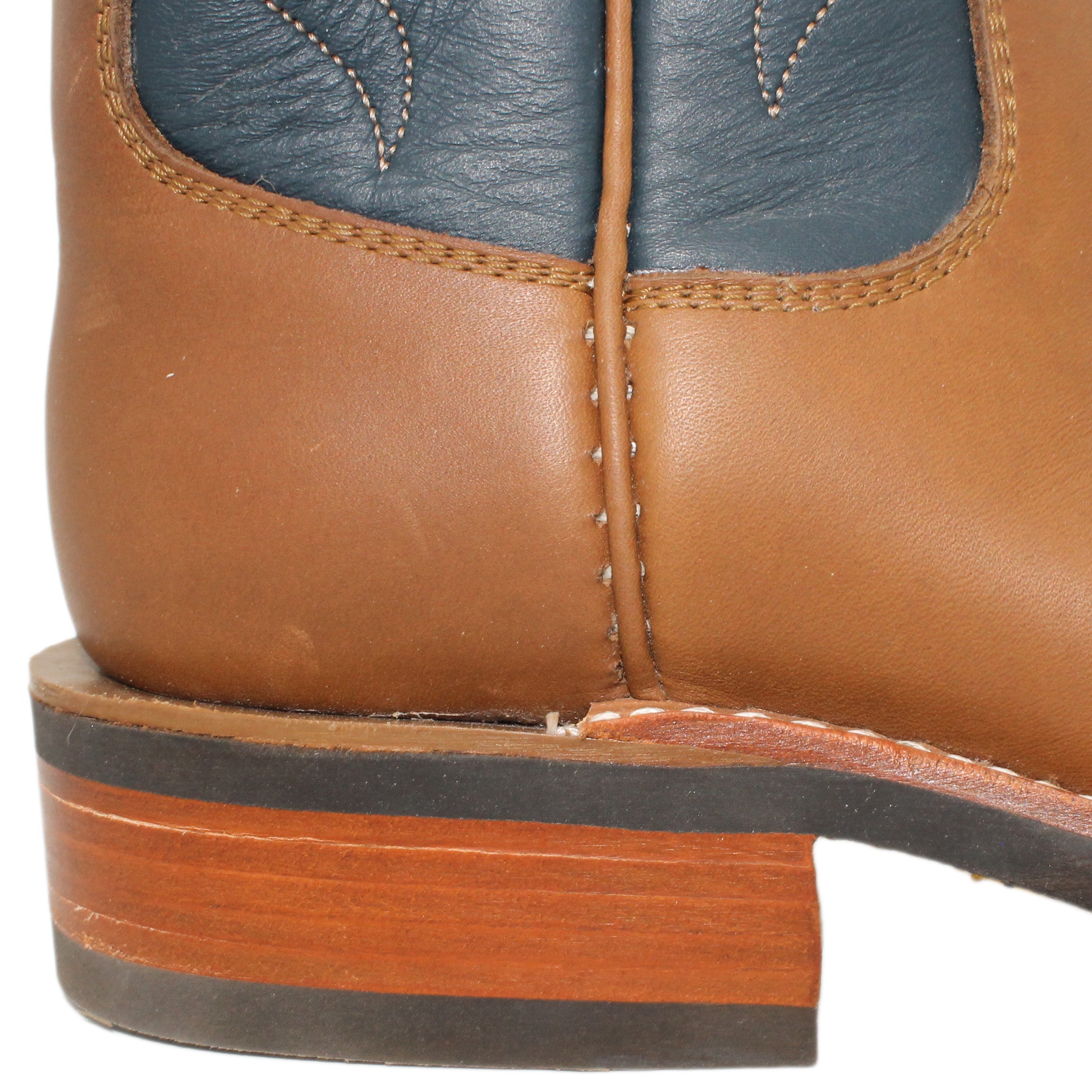 12" Blue Upper w/ Beck Classic Stitching in Beige
Saddle Timberjack Steer Vamp
Wide French Square Toe
Block Heel