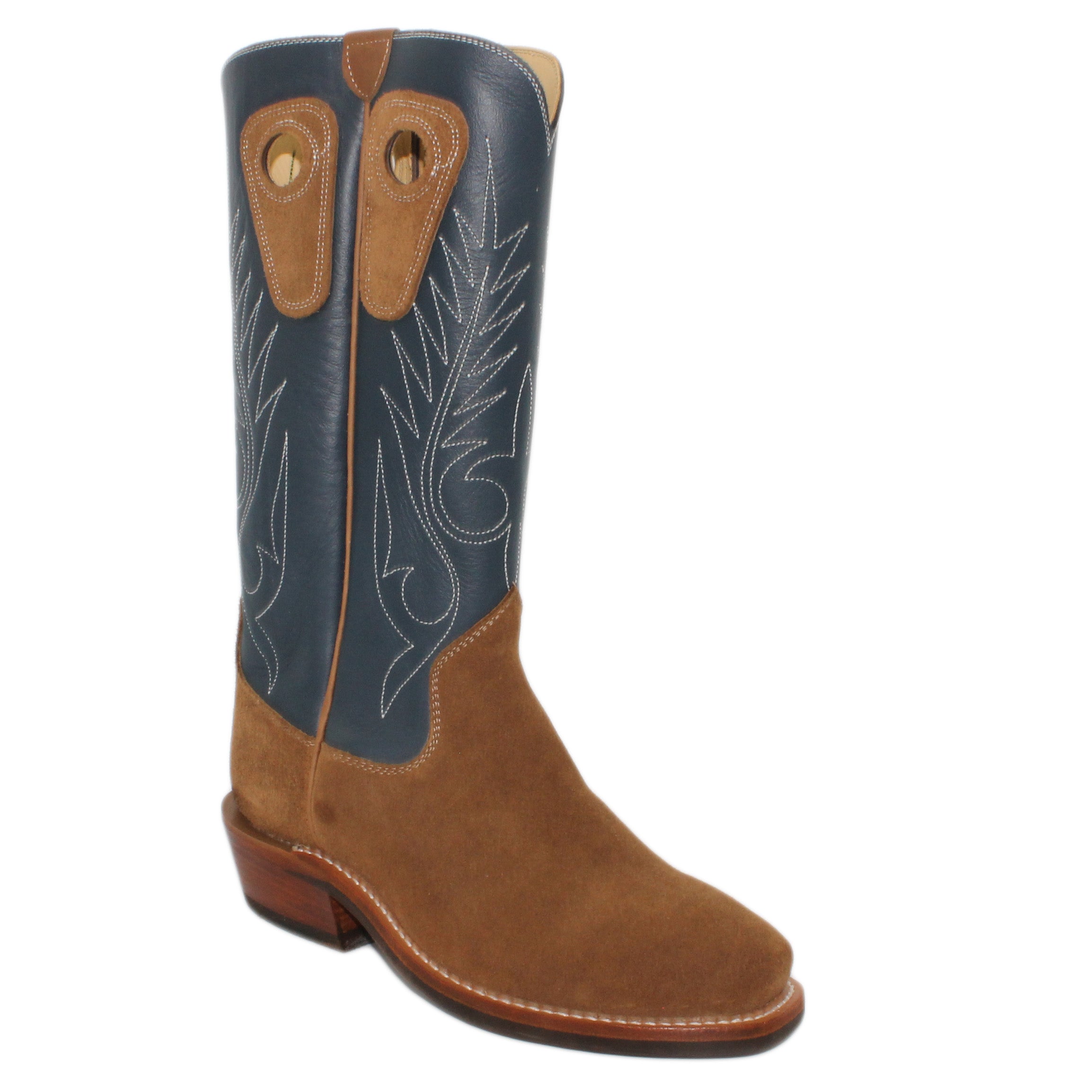 14" Blue Upper w/ Beck Classic Stitching
Saddle Timberjack Rough Out Steer Vamp
Regular Forties Square Toe
Slightly Tapered Heel
