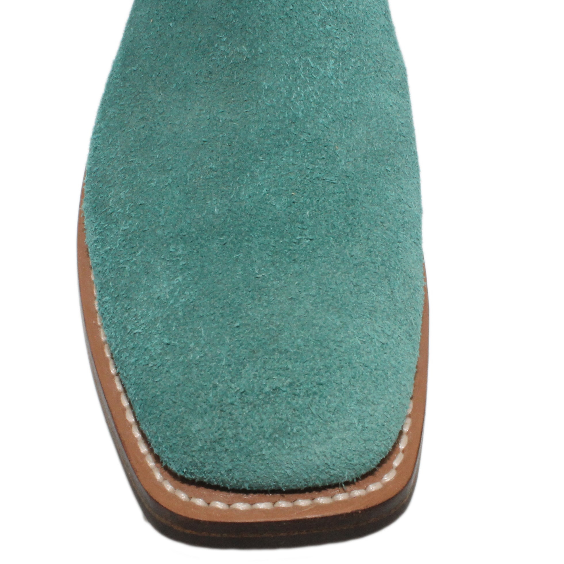 12" Black Upper w/ Diamond Stitching in Yellow
Turquoise Rough Out Steer Vamp
Wide French Square Toe
Block Heel