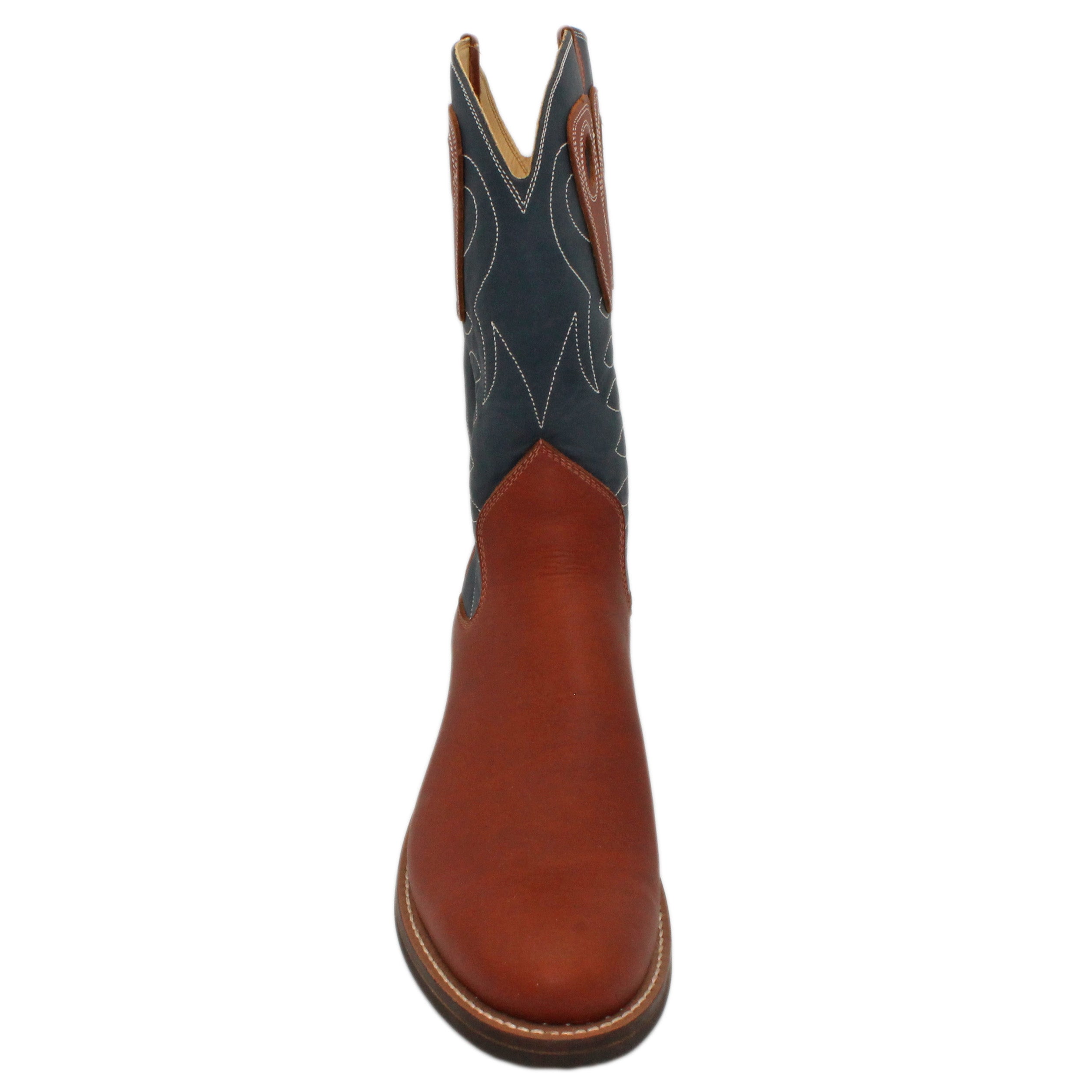 12" Blue Upper w/ Loops Stitching
Tan Timberjack Steer Vamp
Round Toe
Block Heel