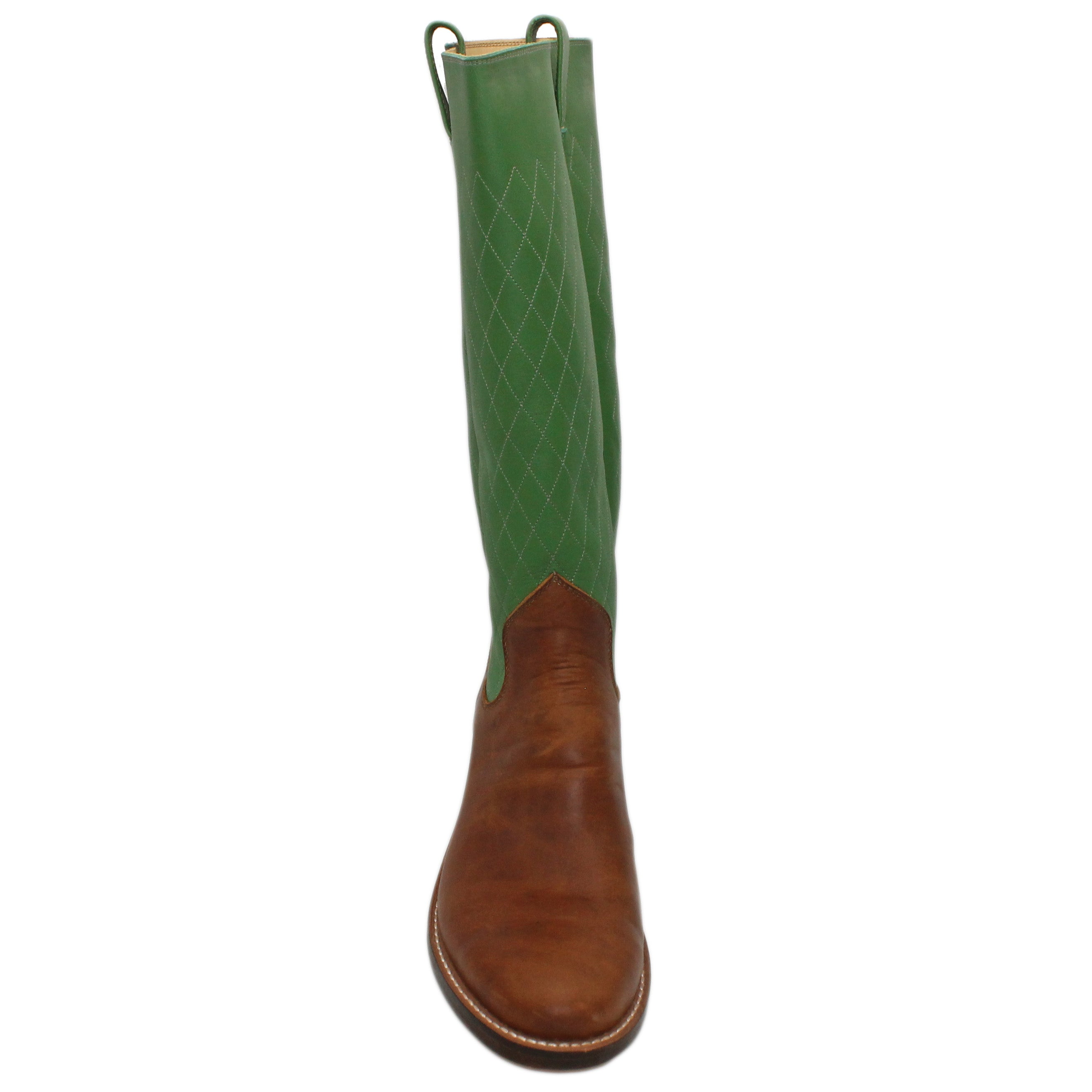 16" Green upper w/ Diamond Stitching in Grey
Oil Tan Steer Vamp
Regular Round Toe
Underslung Heel