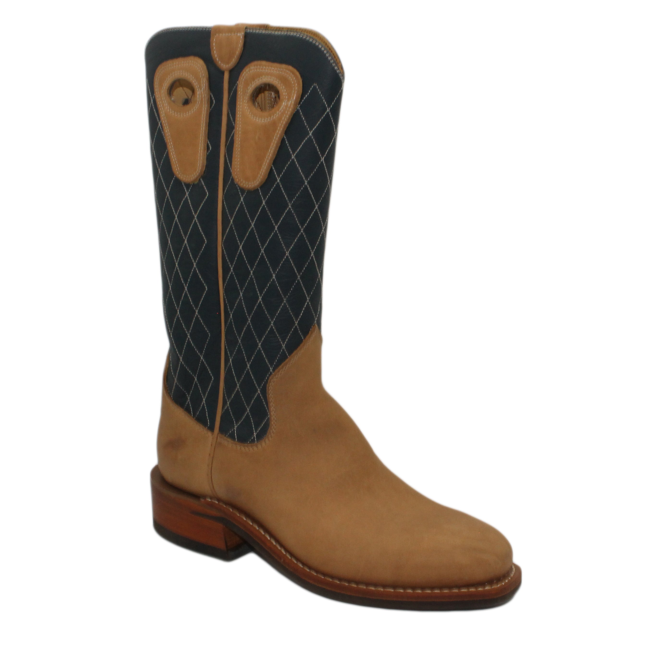14" Blue upper w/ Diamond Stitching
Buckskin Steer Vamp
Regular French Square Toe
Block Heel