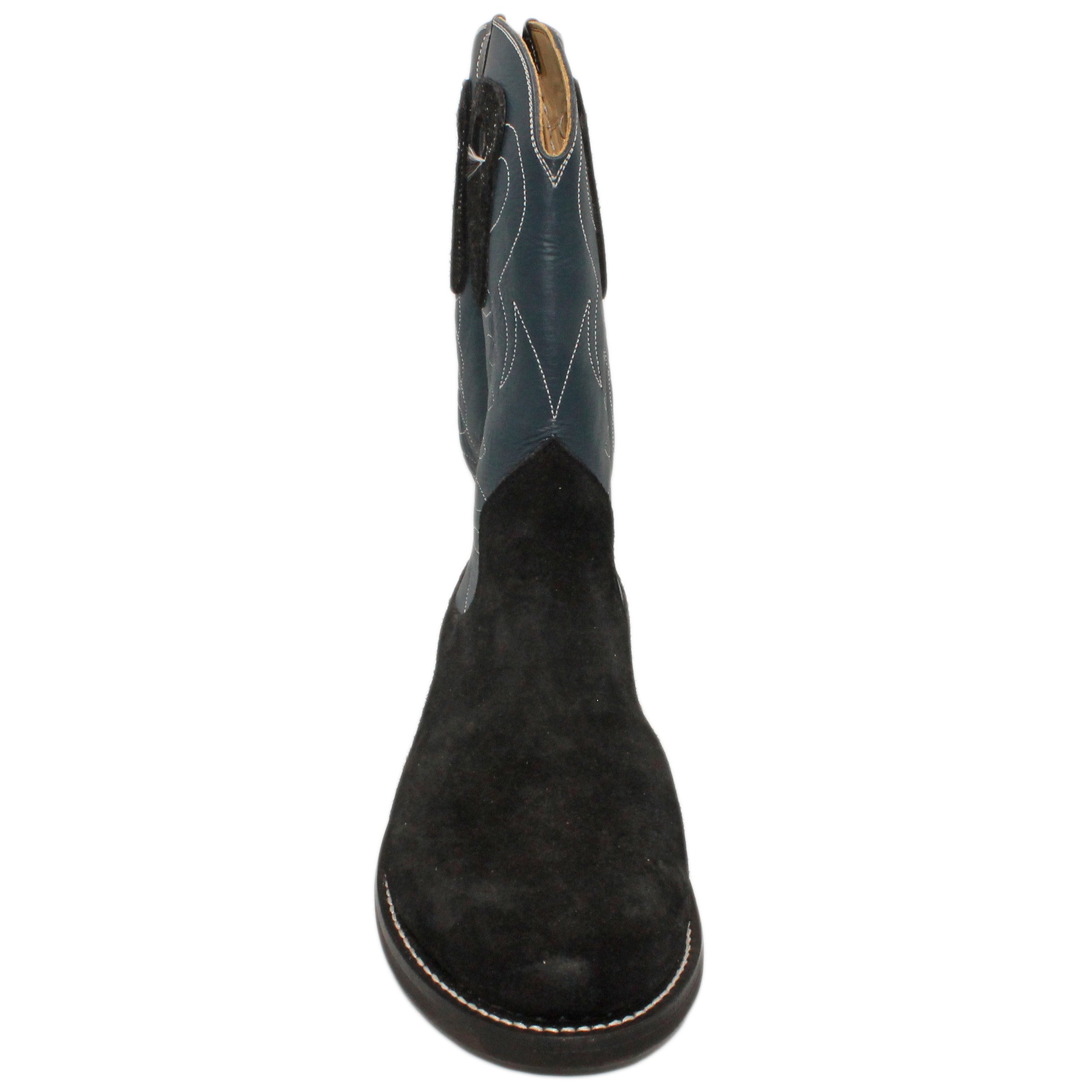 12" Blue Upper w/ Loops Stitching
Black Rough Out Steer Vamp
Round Toe
Block Heel