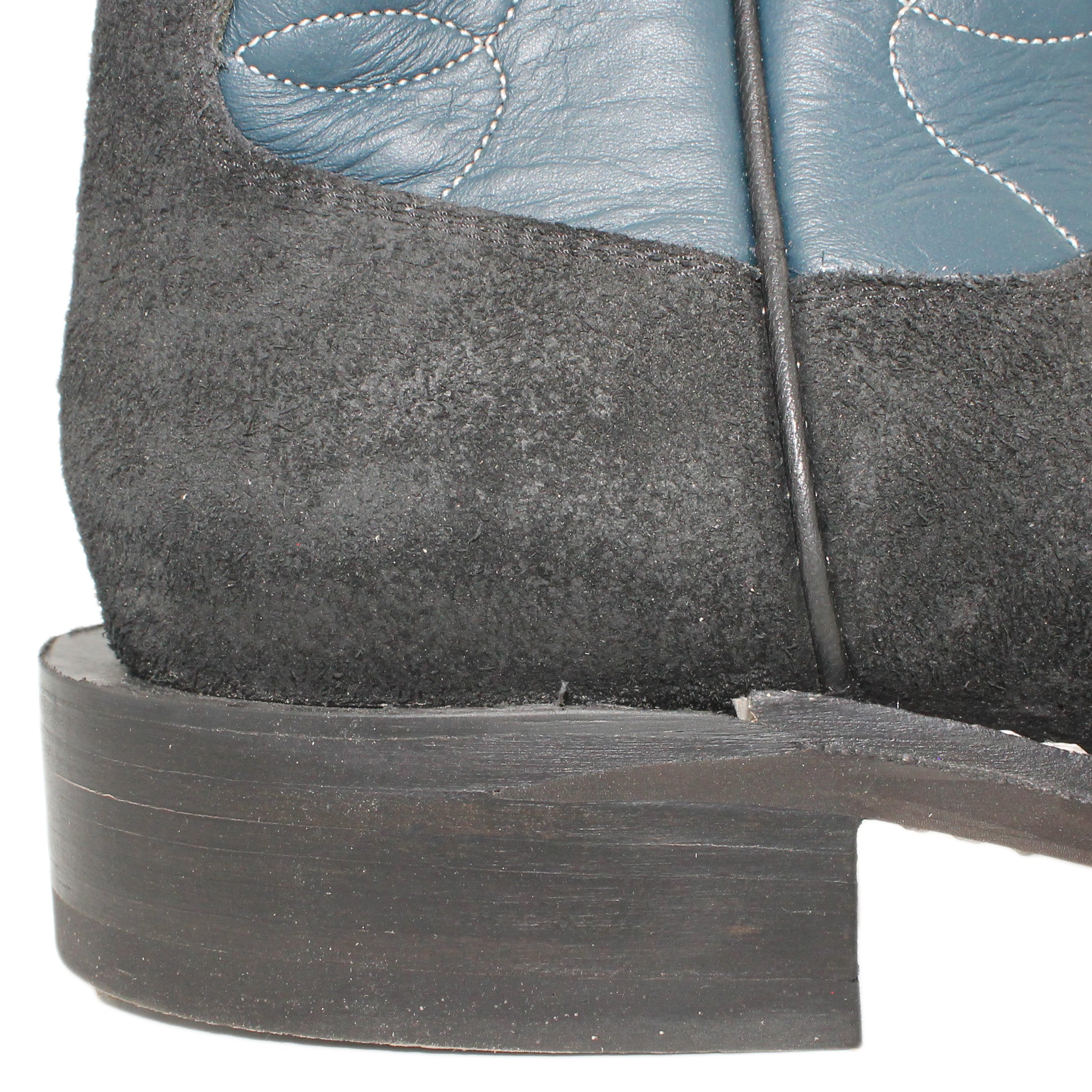 12" Blue Upper w/ Loops Stitching
Black Rough Out Steer Vamp
Round Toe
Block Heel