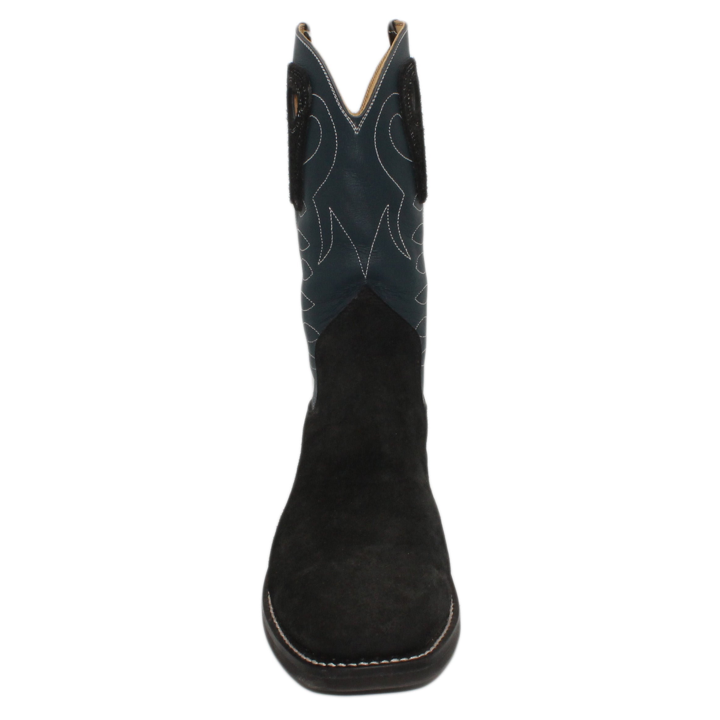12" Blue Upper w/ Loops Stitching
Black Rough Out Steer Vamp
Wide French Toe
Slightly Tapered Heel