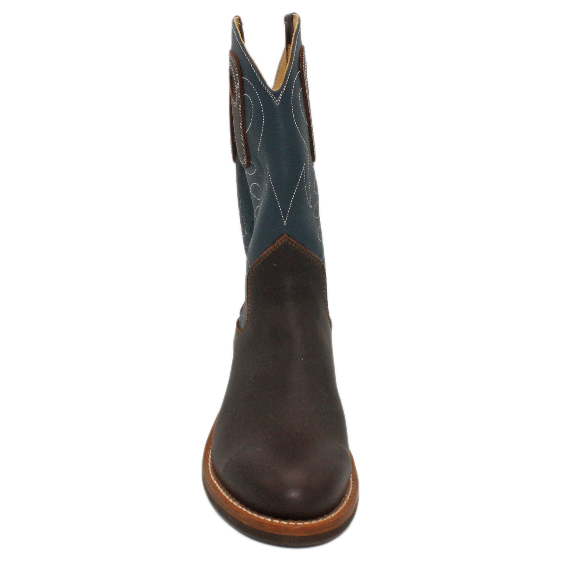 12" Blue Upper w/ Loops Stitching
Brown Timberjack Steer Vamp
Round Toe
Slightly Tapered Heel