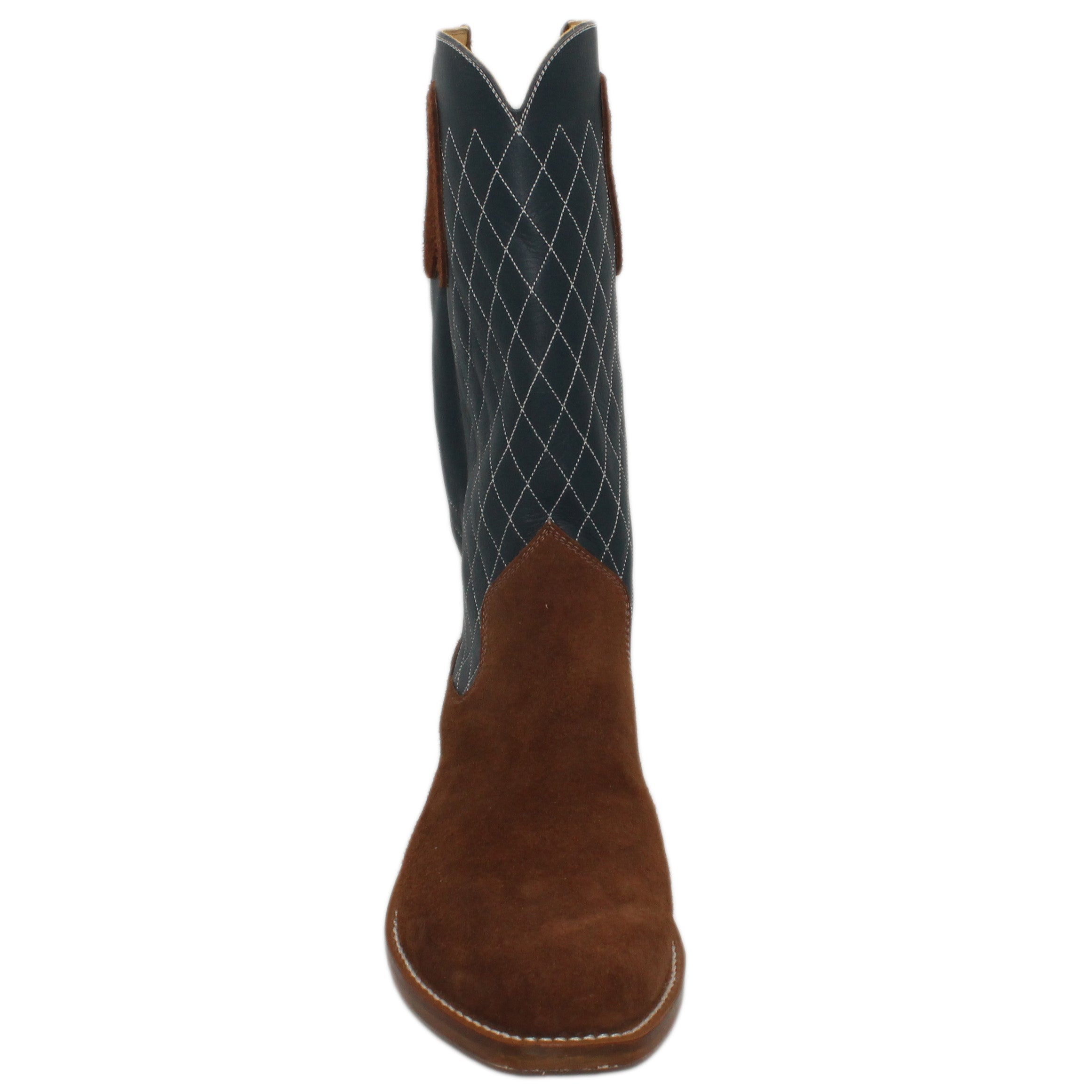 14" Blue Upper w/ Diamond Stitching
Brown Timberjack Rough Out Steer Vamp
Regular French Square Toe
Slightly Tapered Heel