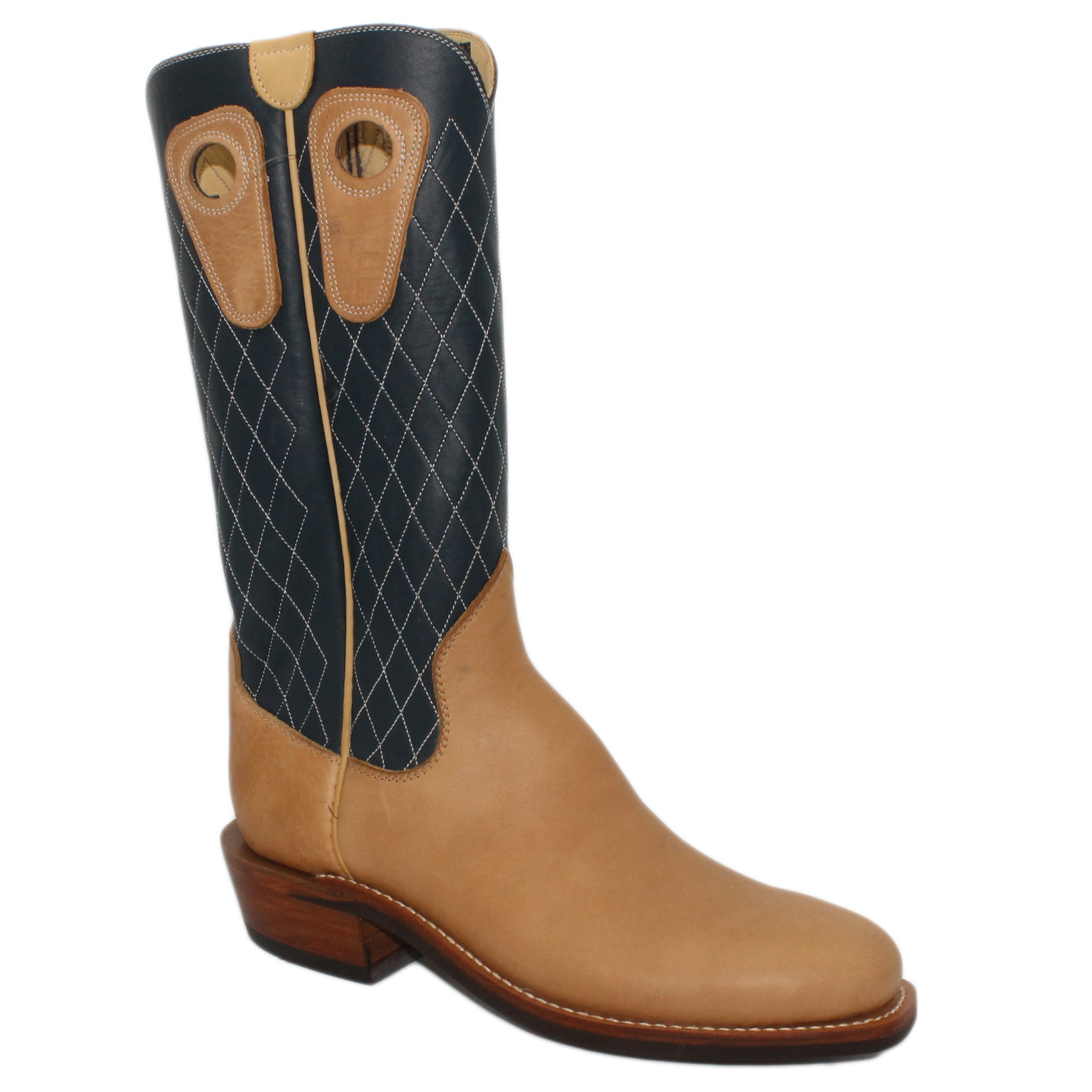 14" Blue upper w/ Diamond Stitching
Buckskin Steer Vamp
Regular French Square Toe
Slightly Tapered Heel