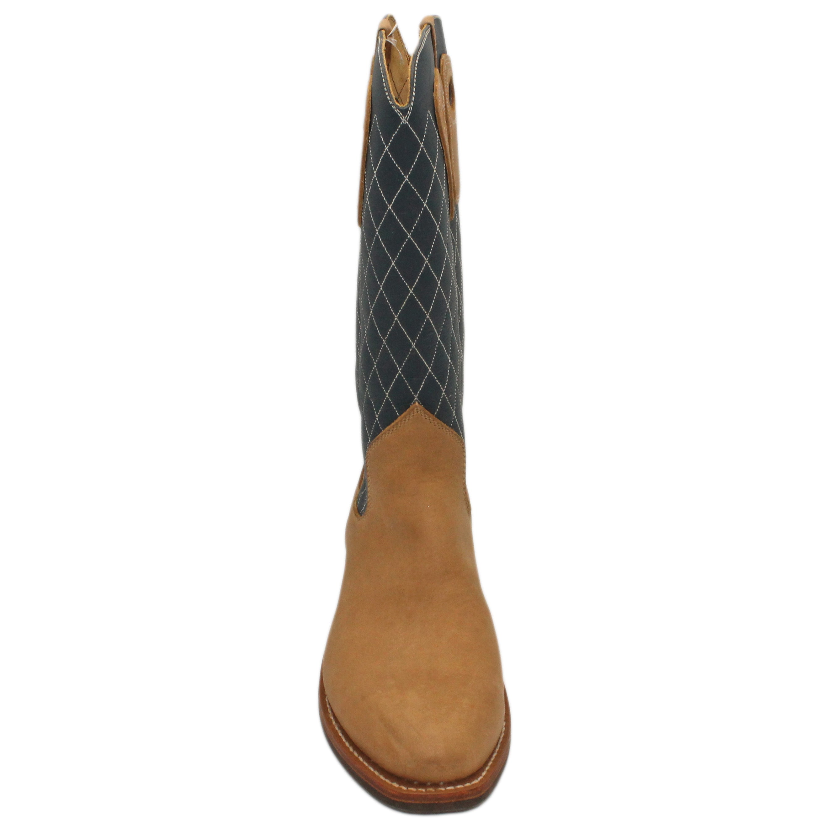 14" Blue upper w/ Diamond Stitching
Buckskin Steer Vamp
Regular French Square Toe
Block Heel