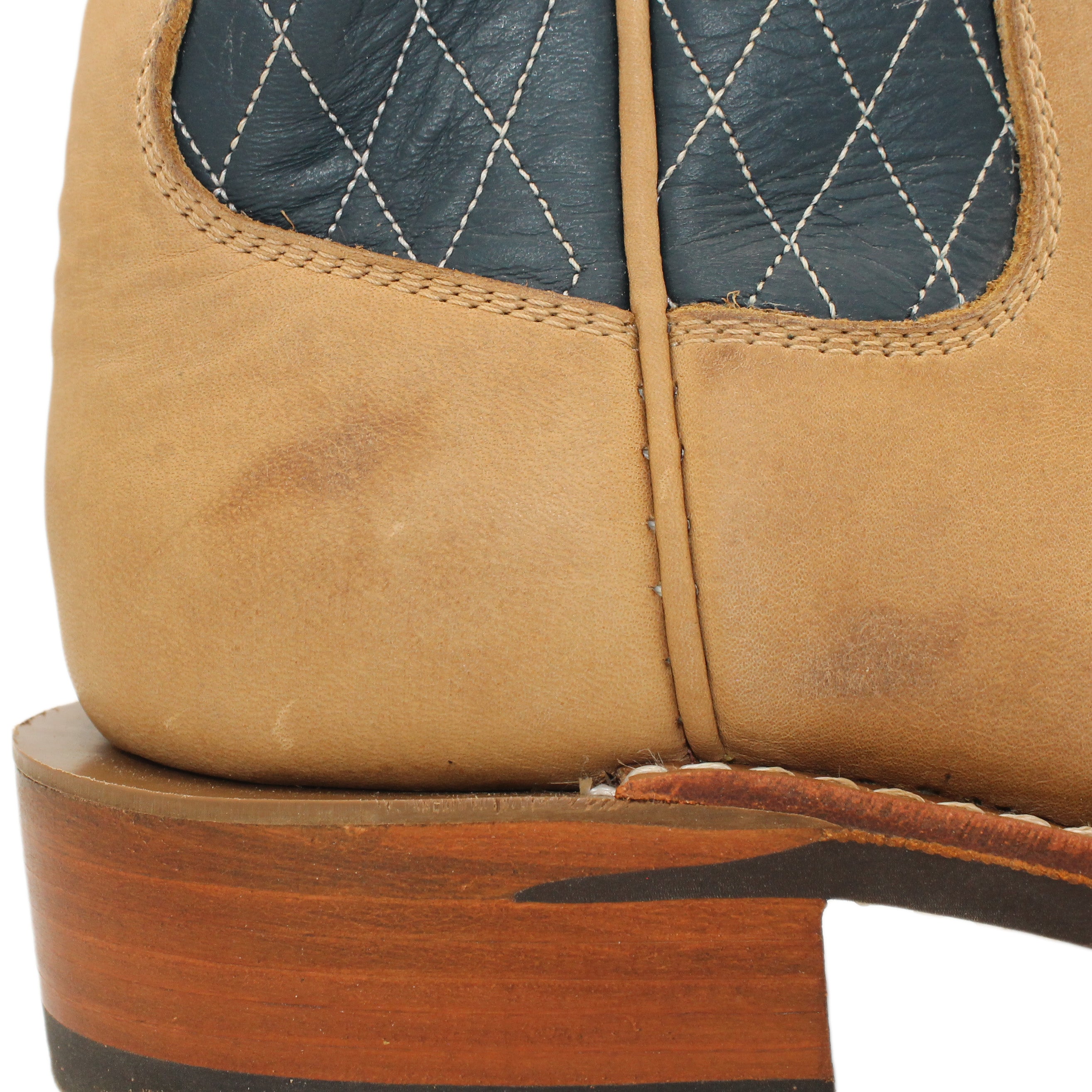 14" Blue upper w/ Diamond Stitching
Buckskin Steer Vamp
Regular French Square Toe
Block Heel