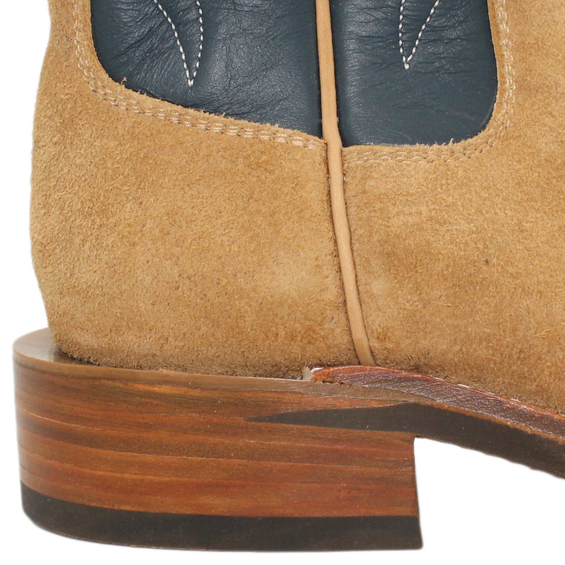 14" Blue Upper w/ Beck Classic Stitching
Buckskin Steer Rough Out Vamp
Wide French Square Toe
Block Heel