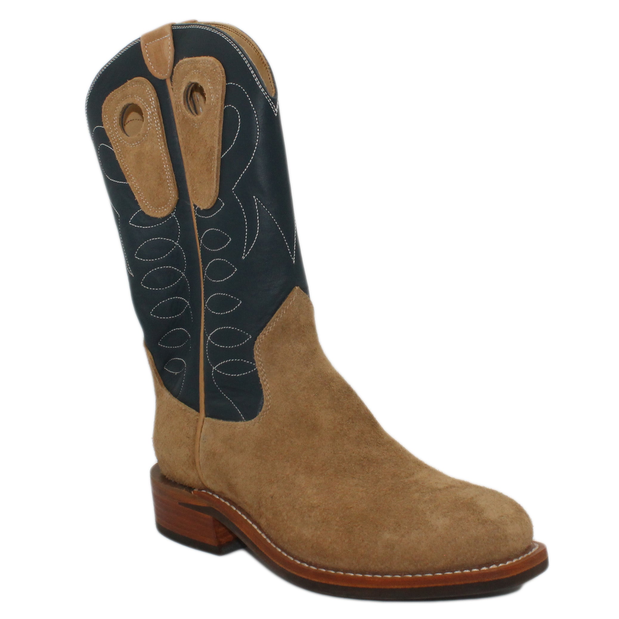 12" Blue upper w/ Loops Stitching
Buckskin Rough Out Steer Vamp
Regular French Square Toe
Block Heel