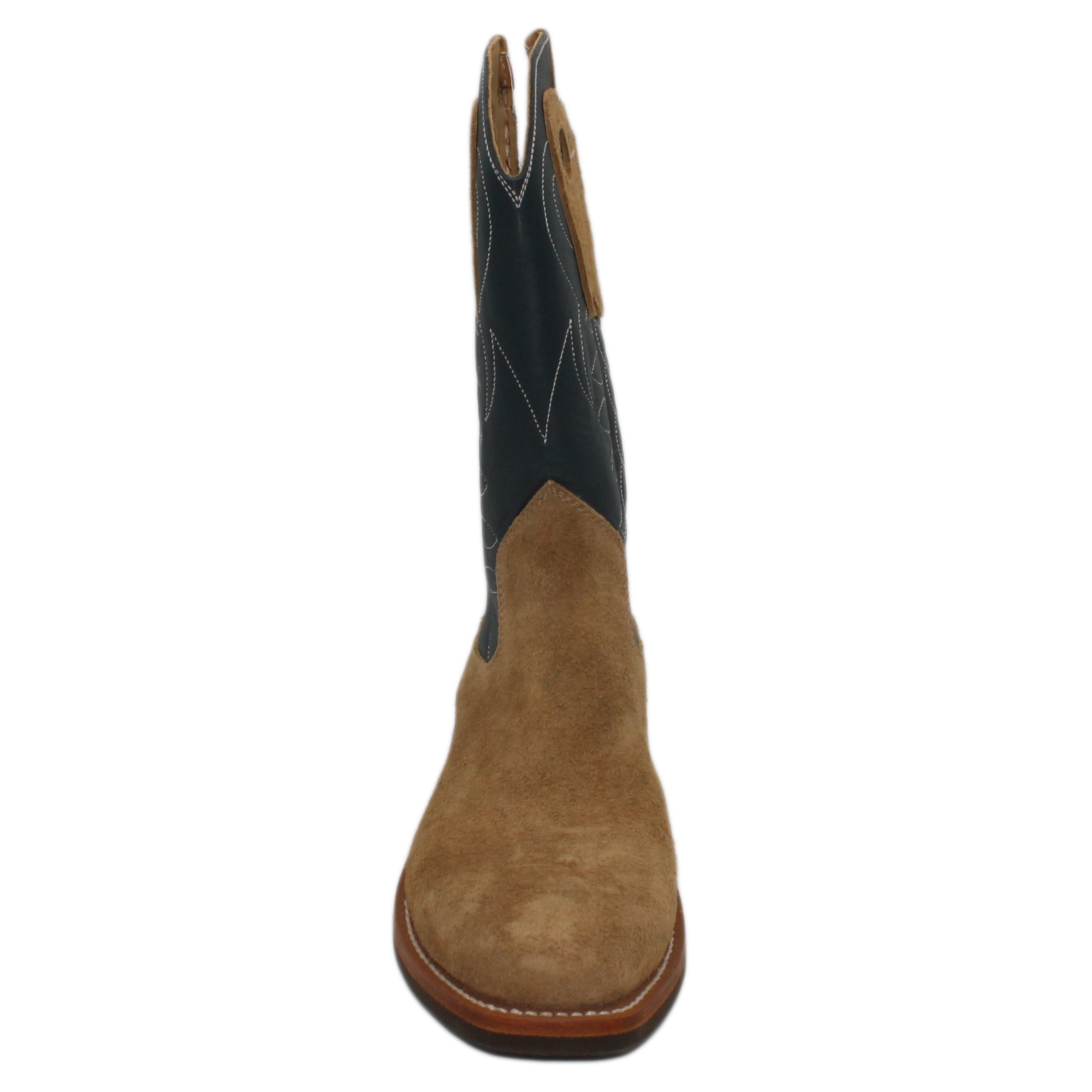 12" Blue upper w/ Loops Stitching
Buckskin Rough Out Steer Vamp
Regular French Square Toe
Block Heel