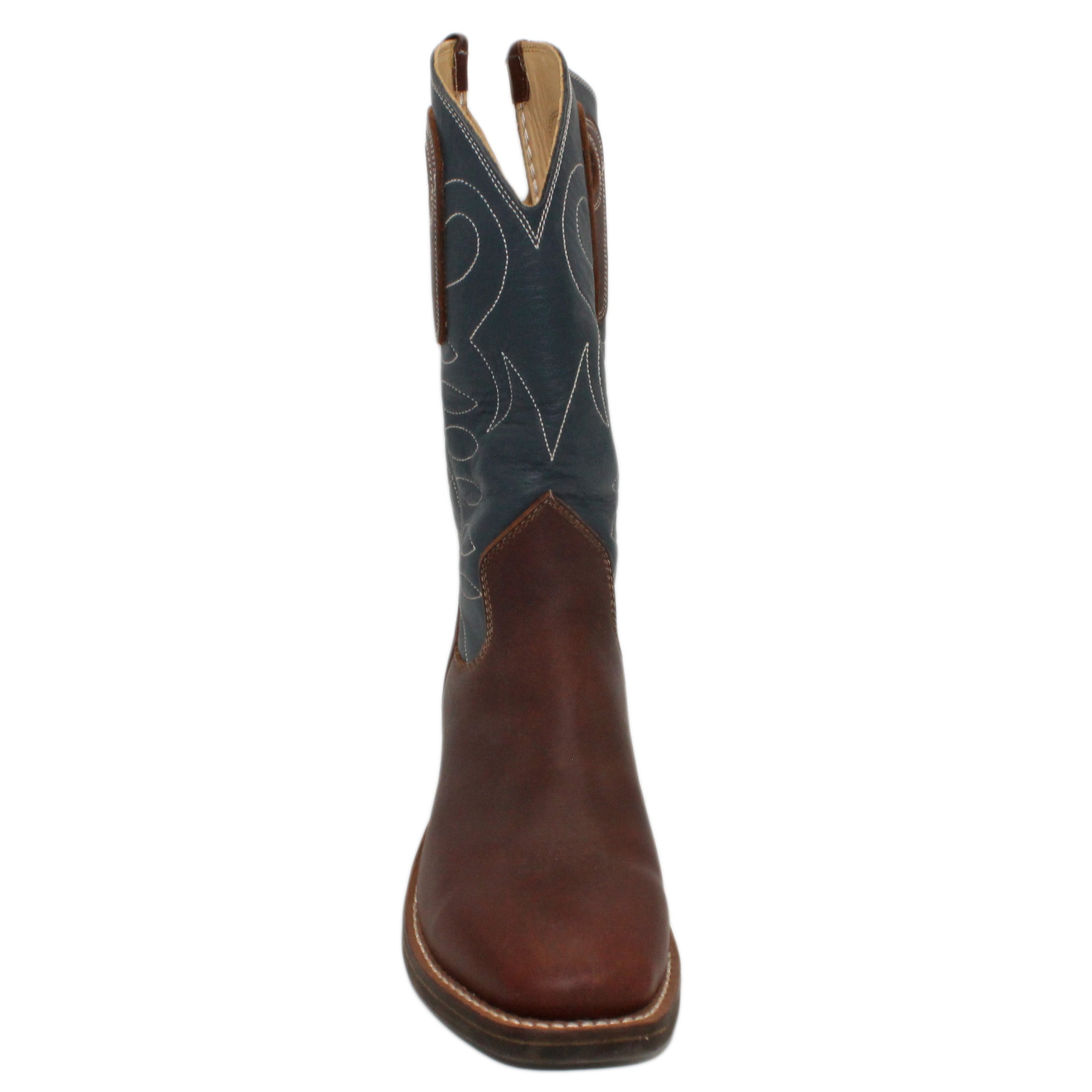 12" Blue Upper w/ Loops Stitching
Grizzly Steer Vamp
Wide French Square Toe
Block Heel