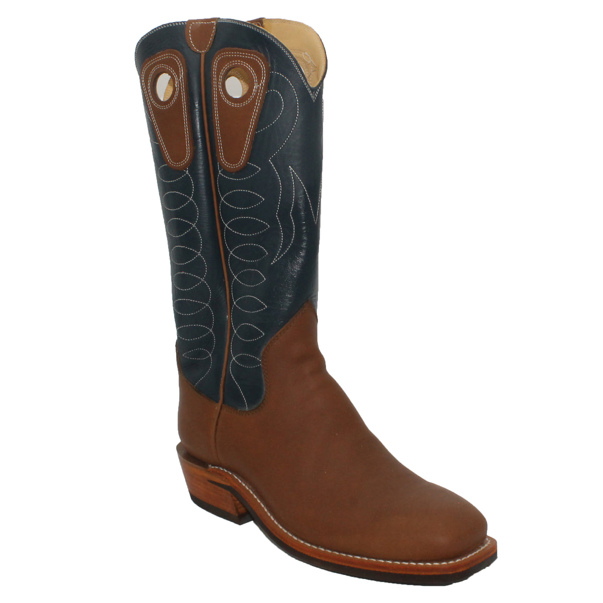 14" Blue Upper w/ Loops Stitching
Saddle Timberjack Steer Vamp
Wide French Square Toe
Slightly Tapered Heel