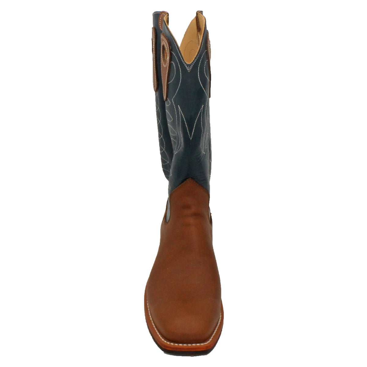14" Blue Upper w/ Loops Stitching
Saddle Timberjack Steer Vamp
Wide French Square Toe
Slightly Tapered Heel