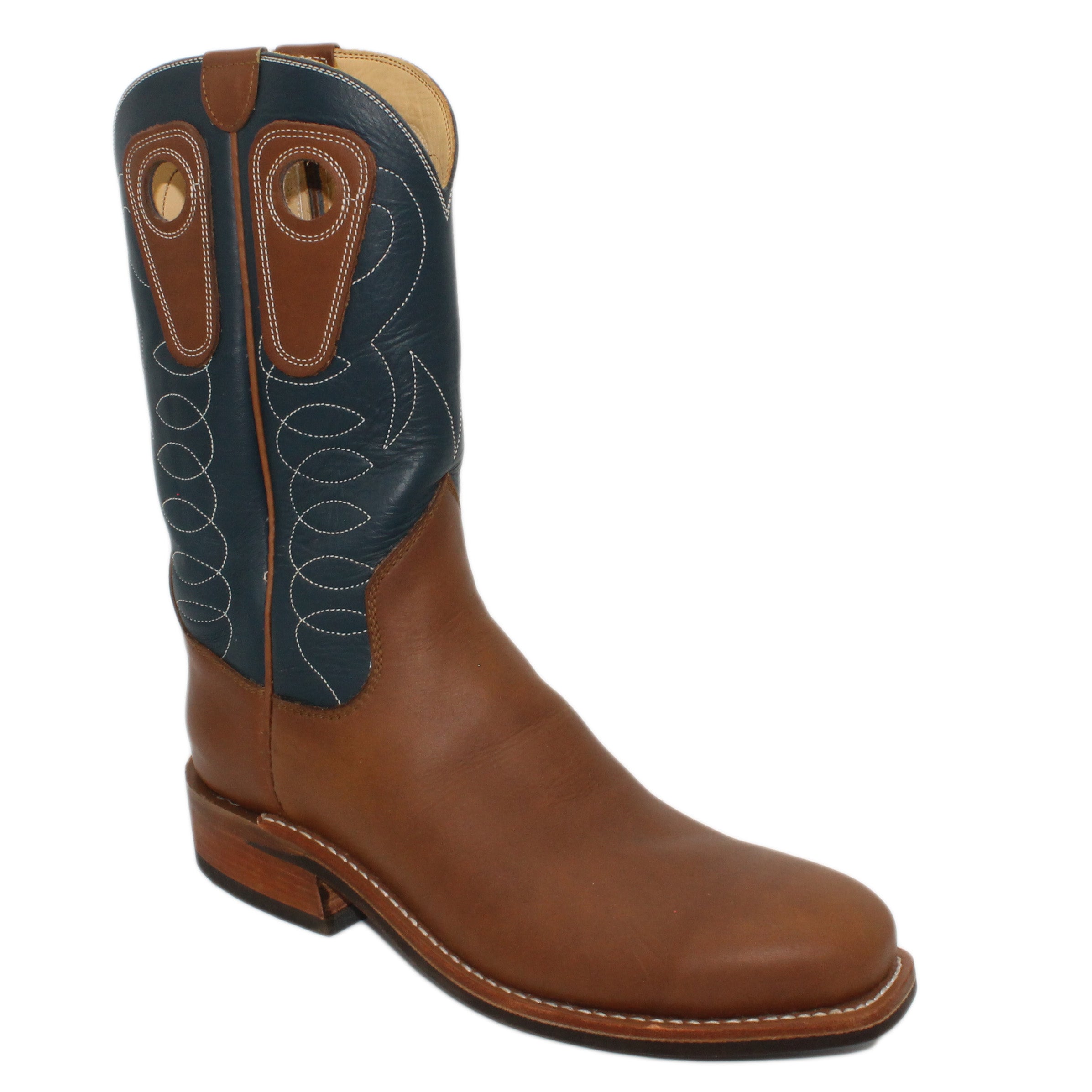 12" Blue Upper w/ Loops Stitching
Saddle Timberjack Steer Vamp
Regular French Square Toe
Block Heel
