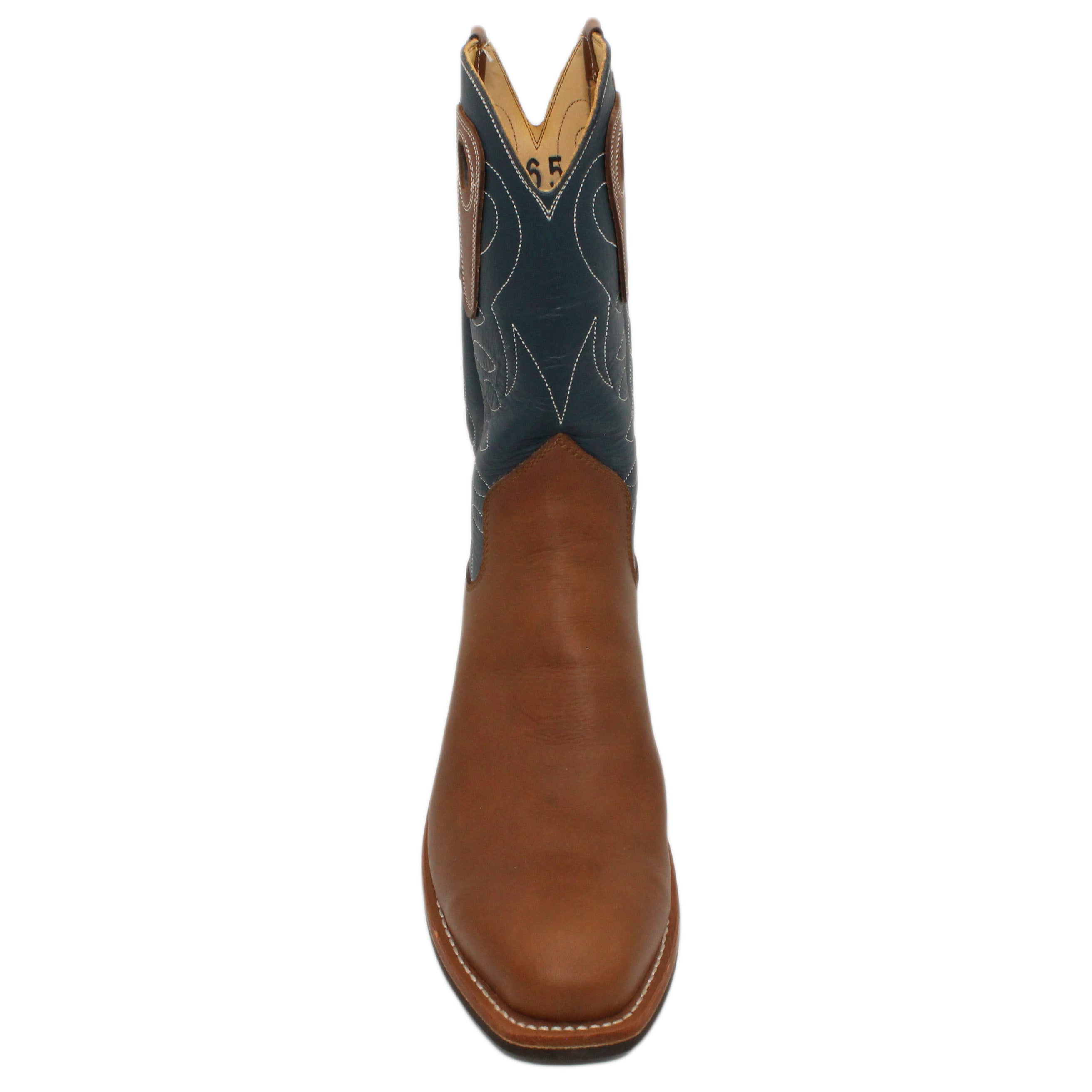 12" Blue Upper w/ Loops Stitching
Saddle Timberjack Steer Vamp
Regular French Square Toe
Block Heel