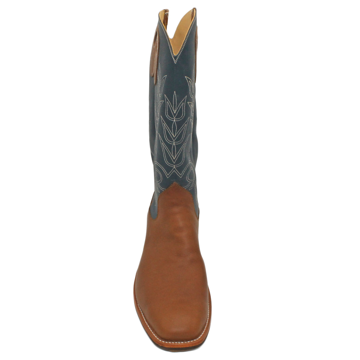 16" Blue Uppers w/ Tulip Stitching
Saddle Timberjack Steer Vamp
Wide French Square Toe
Slightly Tapered Heel