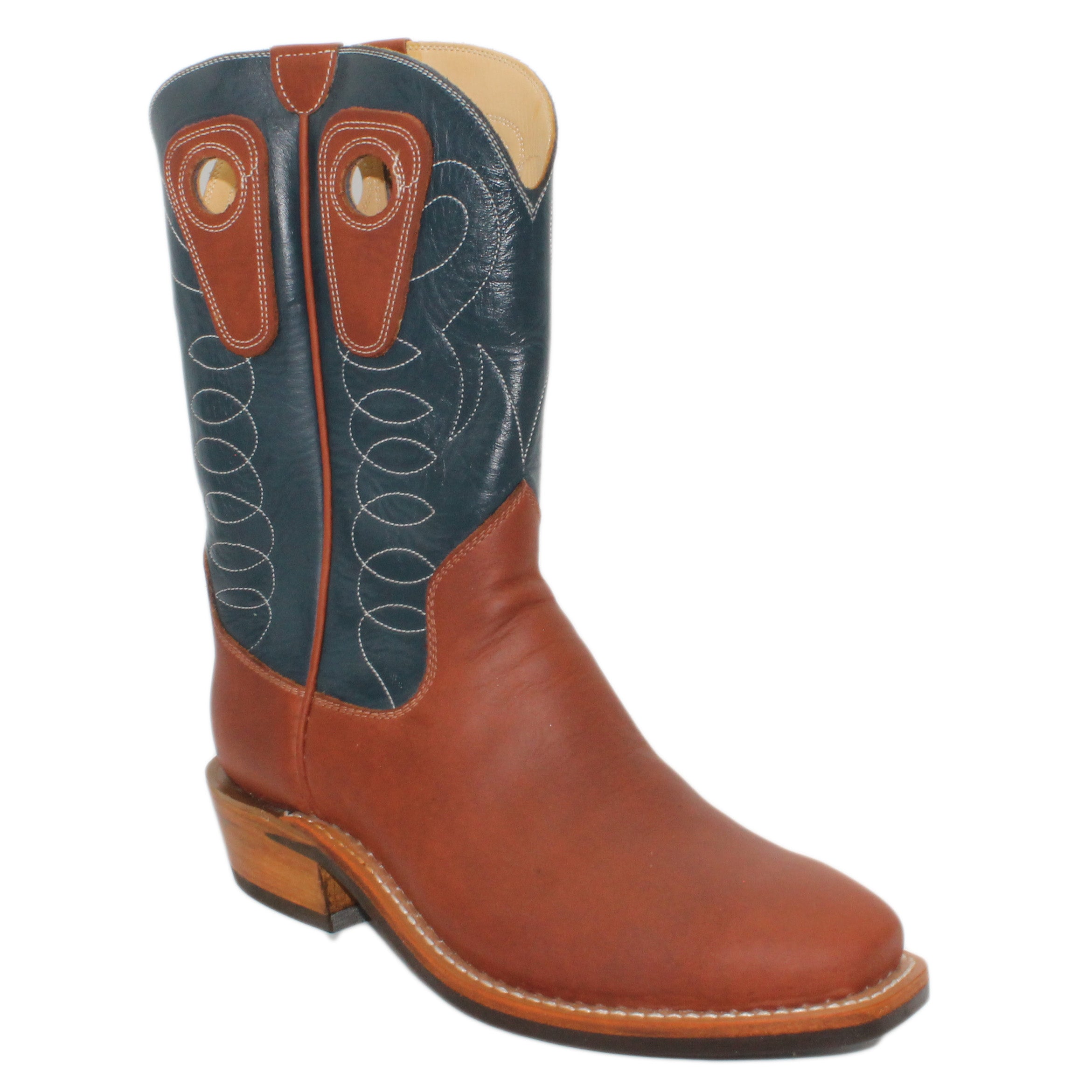 12" Blue Upper w/ Loops Stitching
Tan Timberjack Steer Vamp
Regular Forties Square Toe
Slightly Tapered Heel