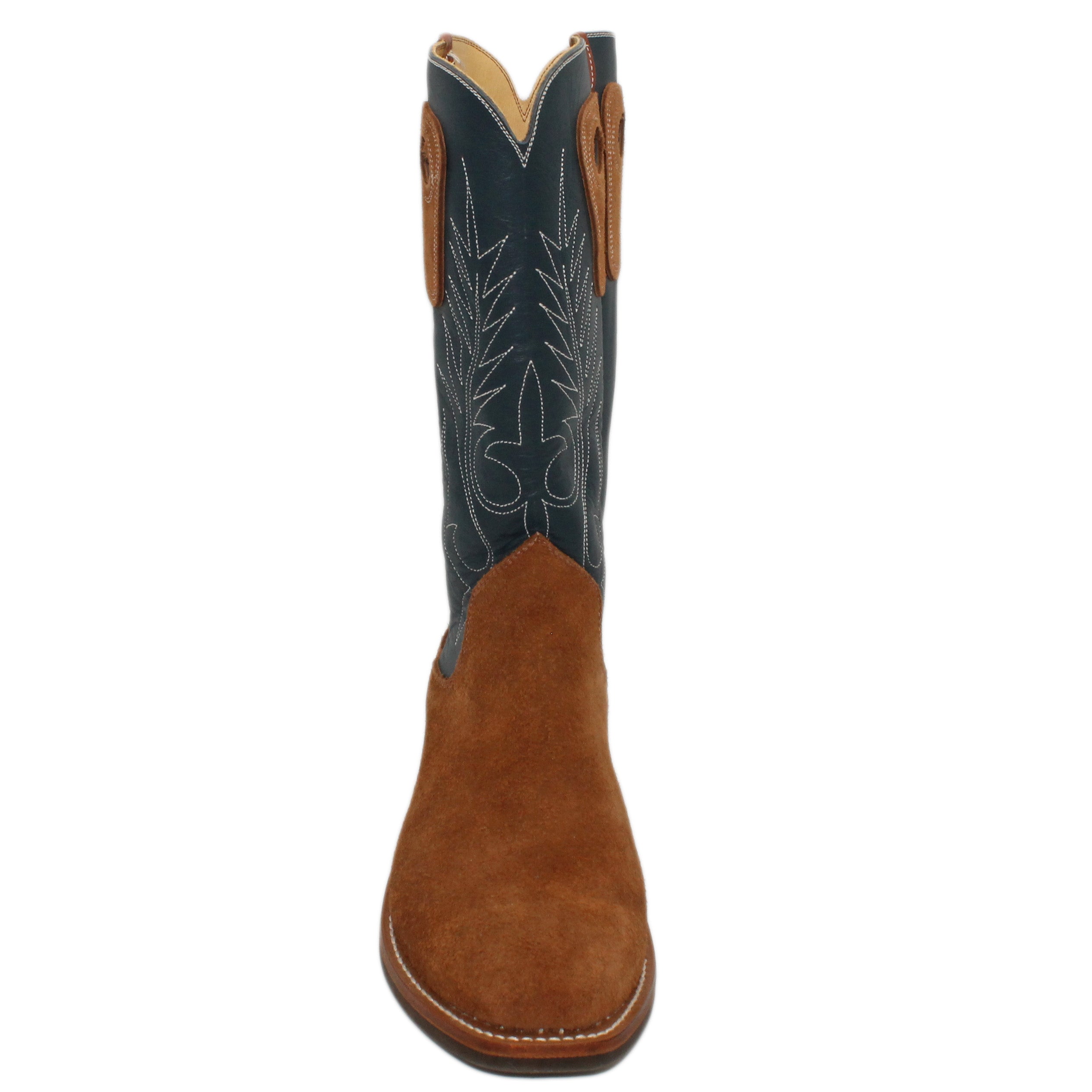 14" Blue Upper w/ Beck Classic Stitching
Tan Timberjack Rough Out Steer Vamp
Regular French Square Toe
Block Heel