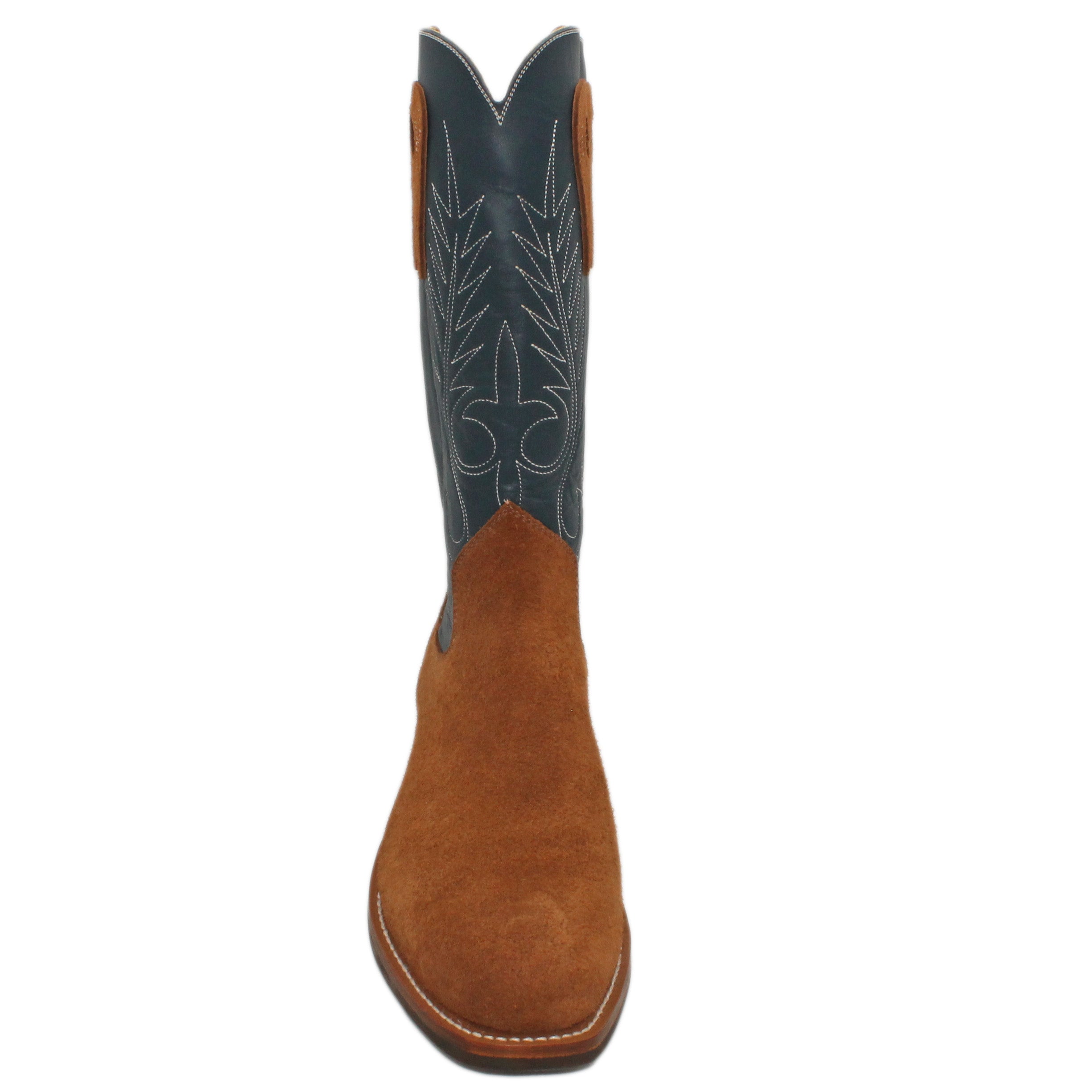 14" Blue Upper w/ Beck Classic Stitching
Tan Timberjack Rough Out Steer Vamp
Regular French Square Toe
Slightly Tapered Heel