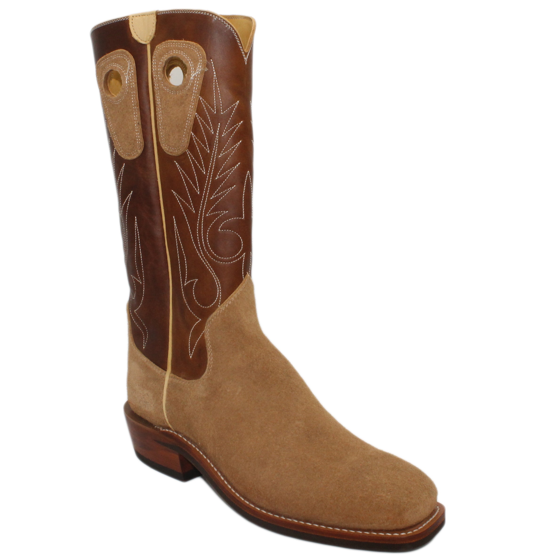 14" Brown Upper w/ Beck Classic Stitching
Buckskin Rough Out Steer Vamp
Wide French Square Toe
Slightly Tapered Heel