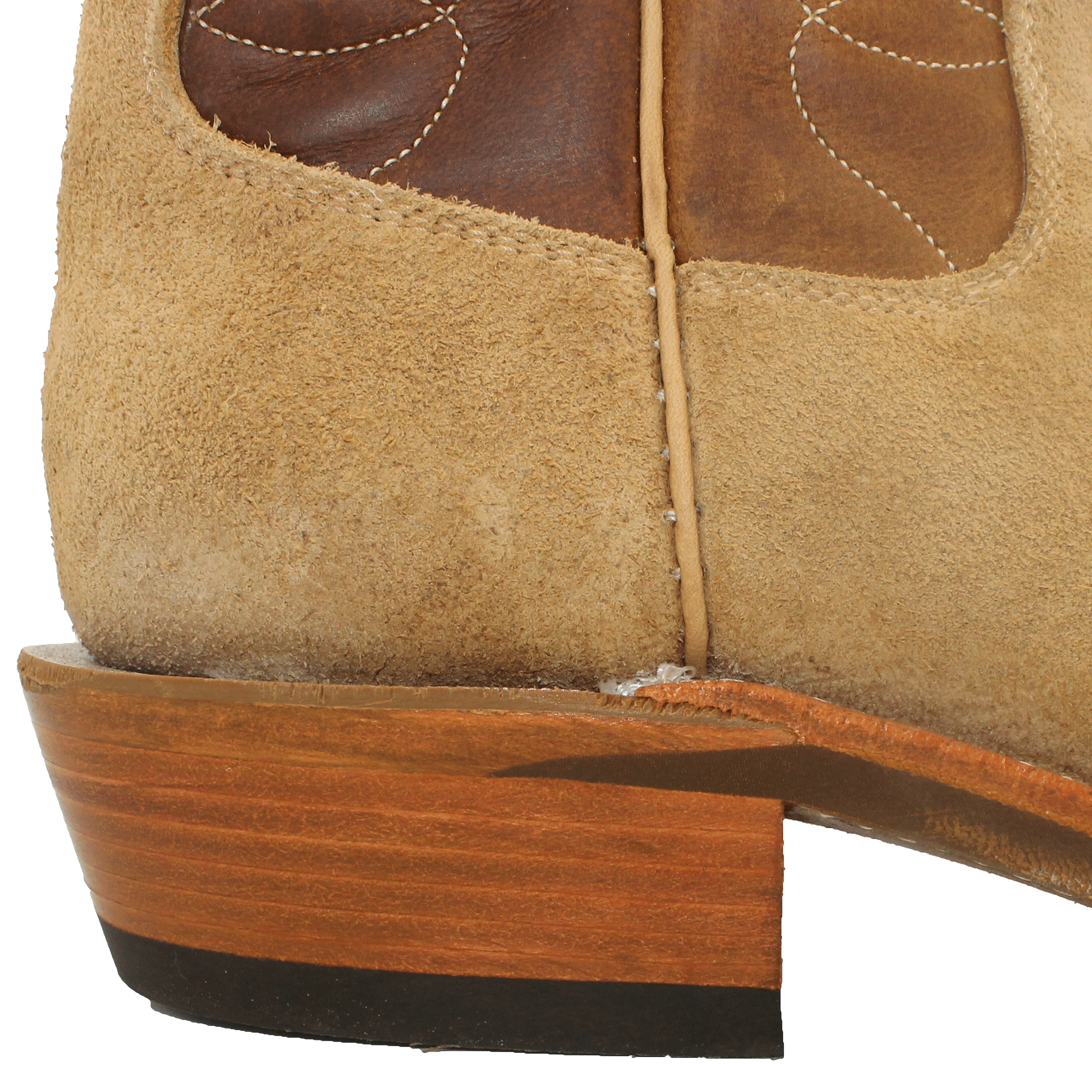 12" Brown Upper w/ Loops Stitching
Buckskin Rough Out Steer Vamp
Wide French Square Toe
Slightly Tapered Heel