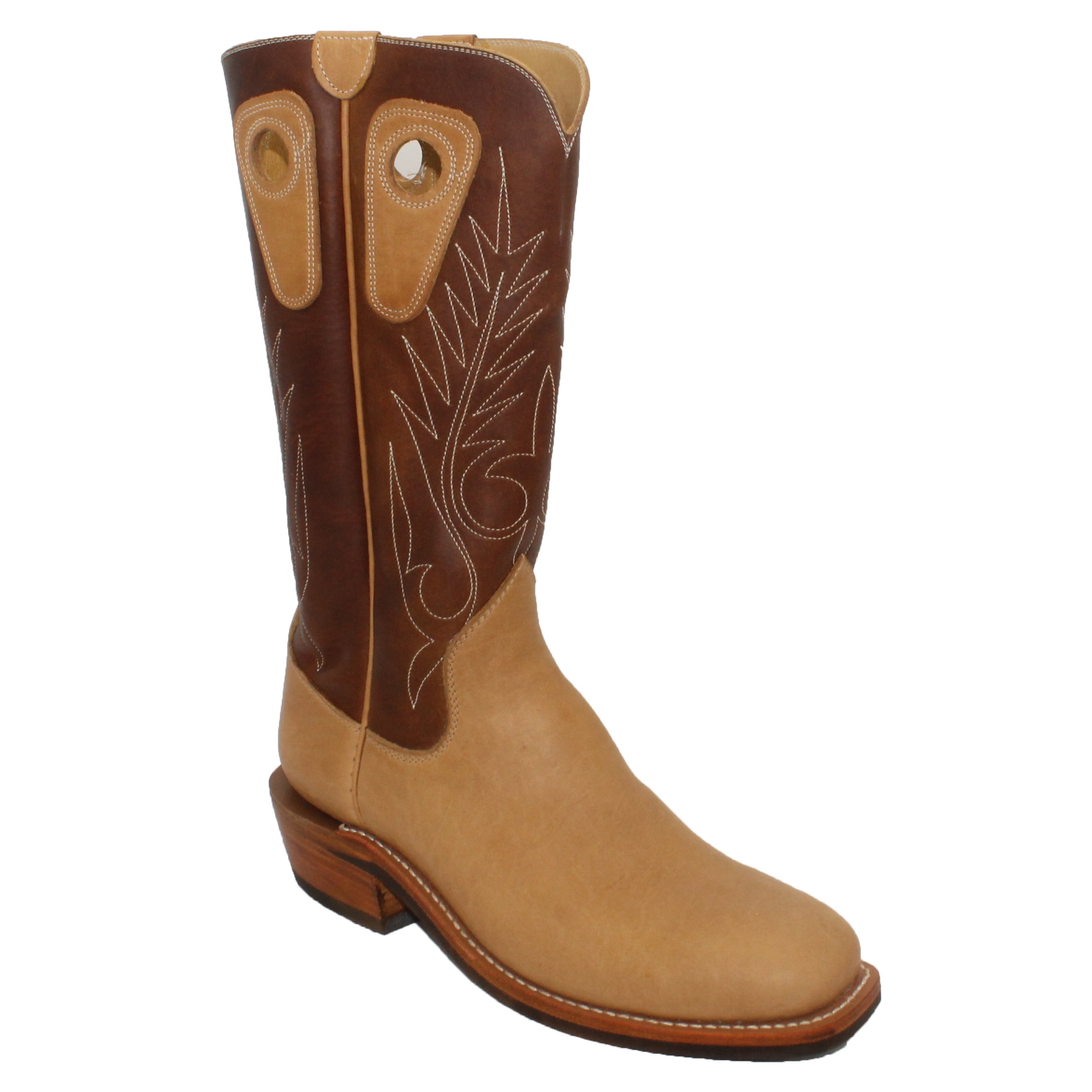 14" Brown Upper w/ Beck Classic Stitching
Buckskin Rough Out Steer Vamp
Wide French Square Toe
Slightly Tapered Heel