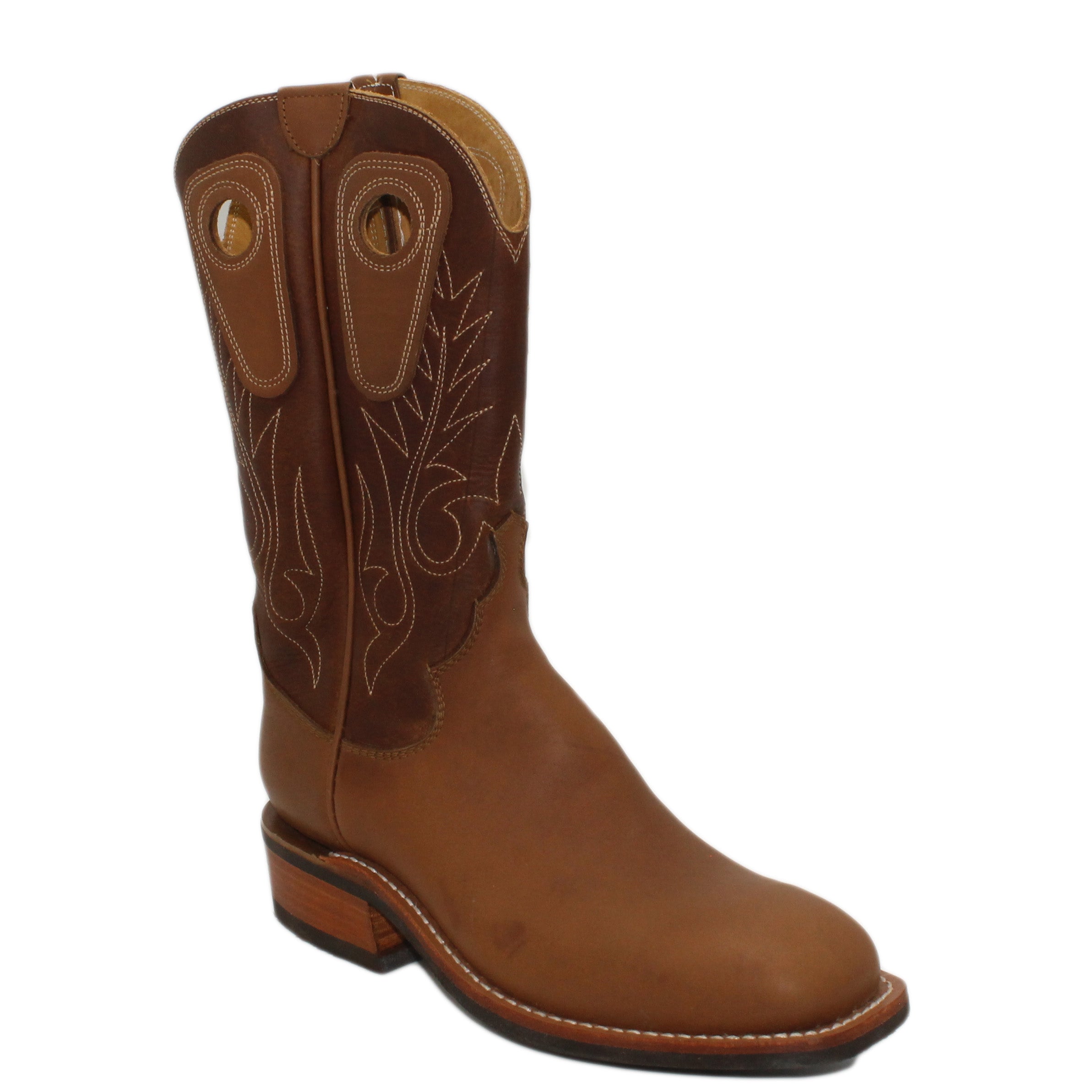 12" Brown upper w/ Beck Stitching
Saddle Timberjack Steer Vamp
Wide French Toe
Block Heel