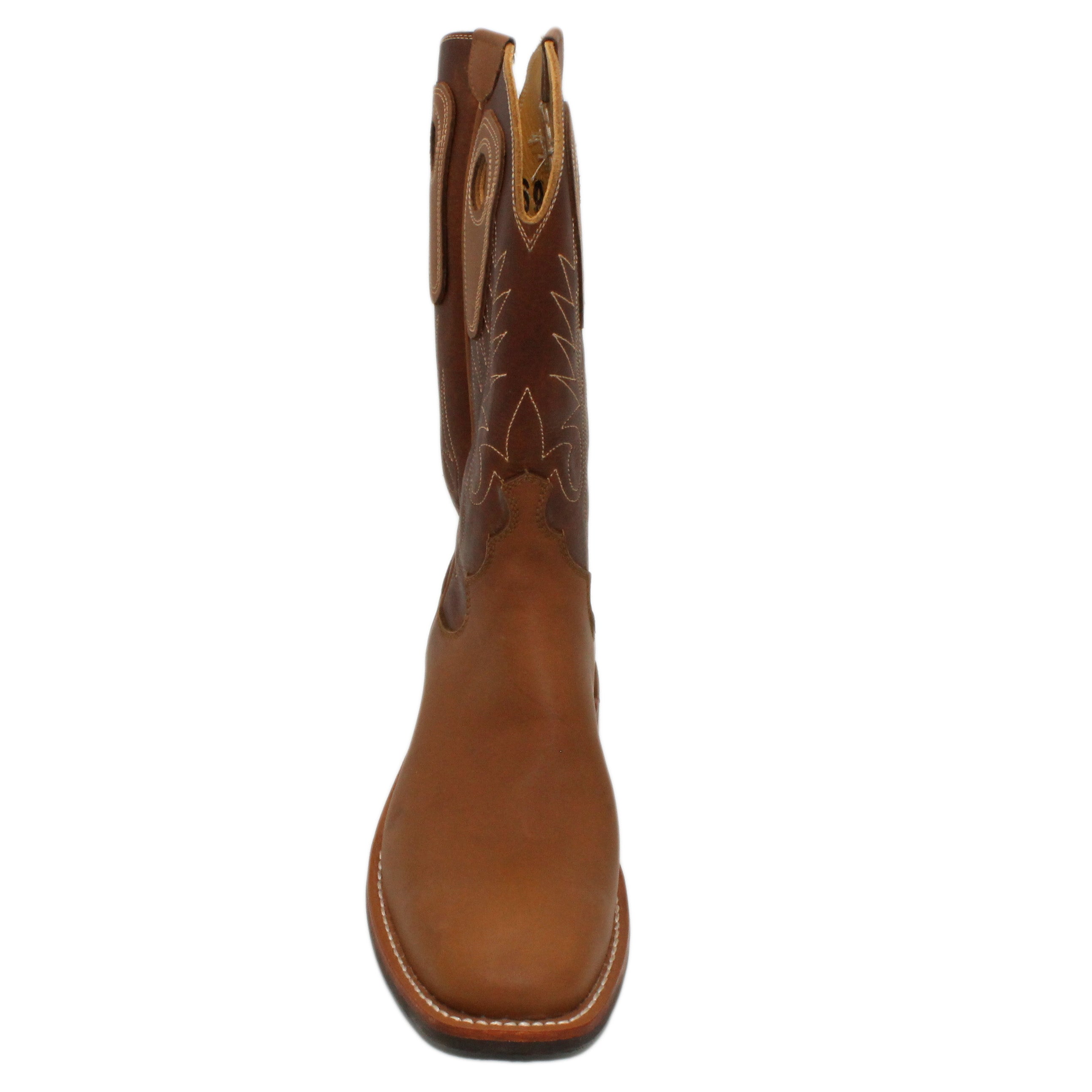 12" Brown upper w/ Beck Stitching
Saddle Timberjack Steer Vamp
Wide French Toe
Block Heel