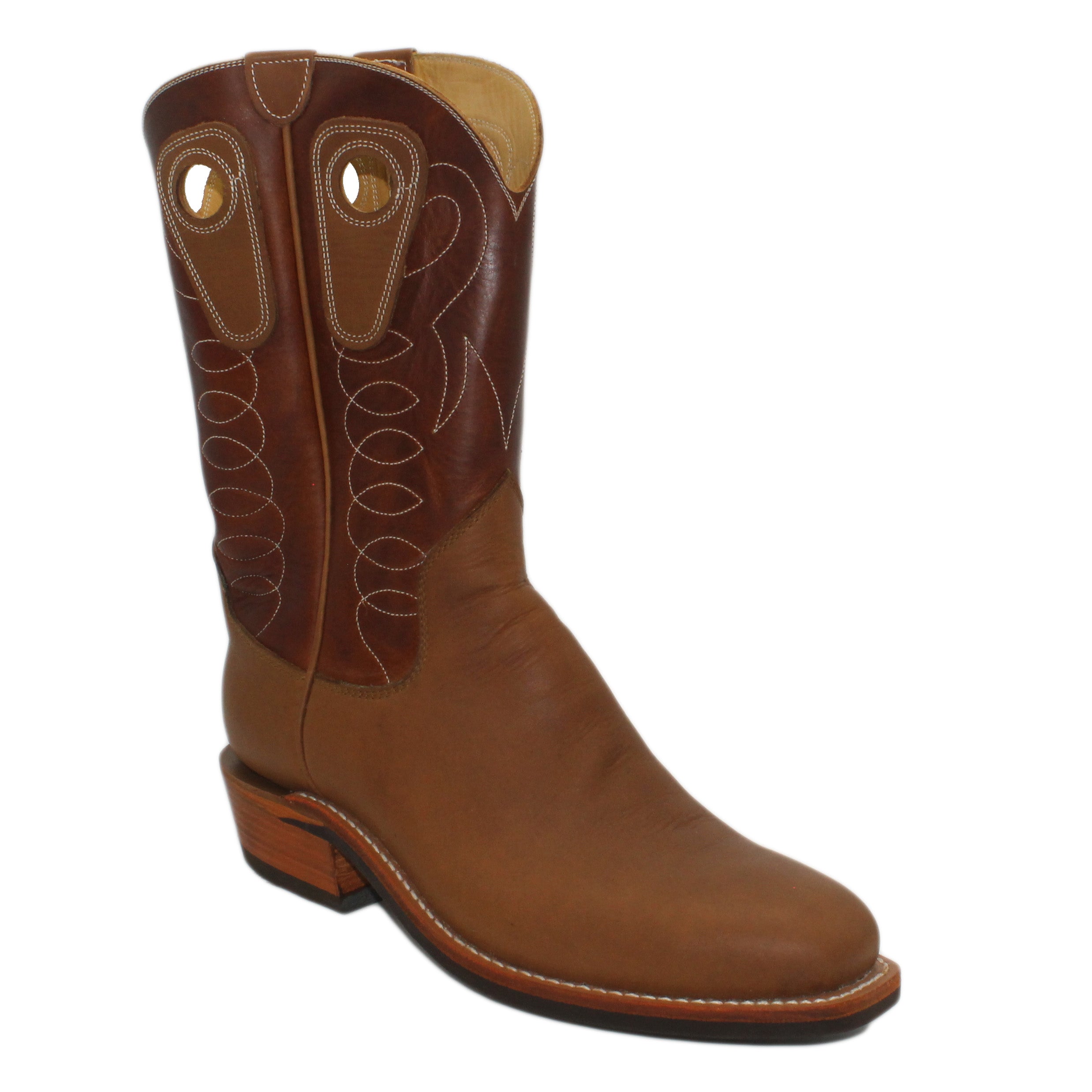 12" Brown upper w/ Loops Stitching
Saddle Timberjack Steer Vamp
Regular French Square Toe
Slightly Tapered Heel