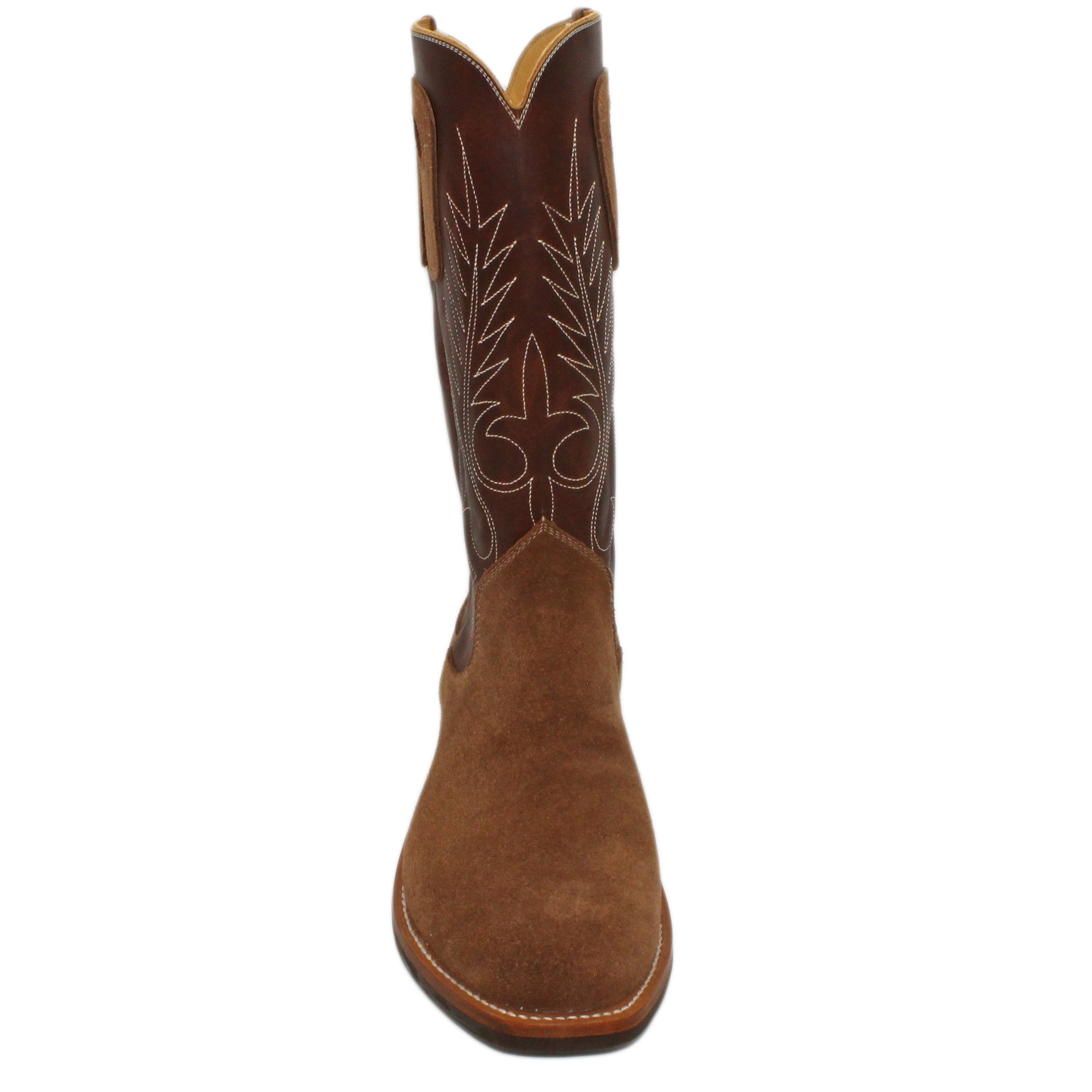 14" Brown Upper w/ Beck Classic Stitching
Saddle Timberjack Rough Out Steer Vamp
Regular Forties Square Toe
Slightly Tapered Heel