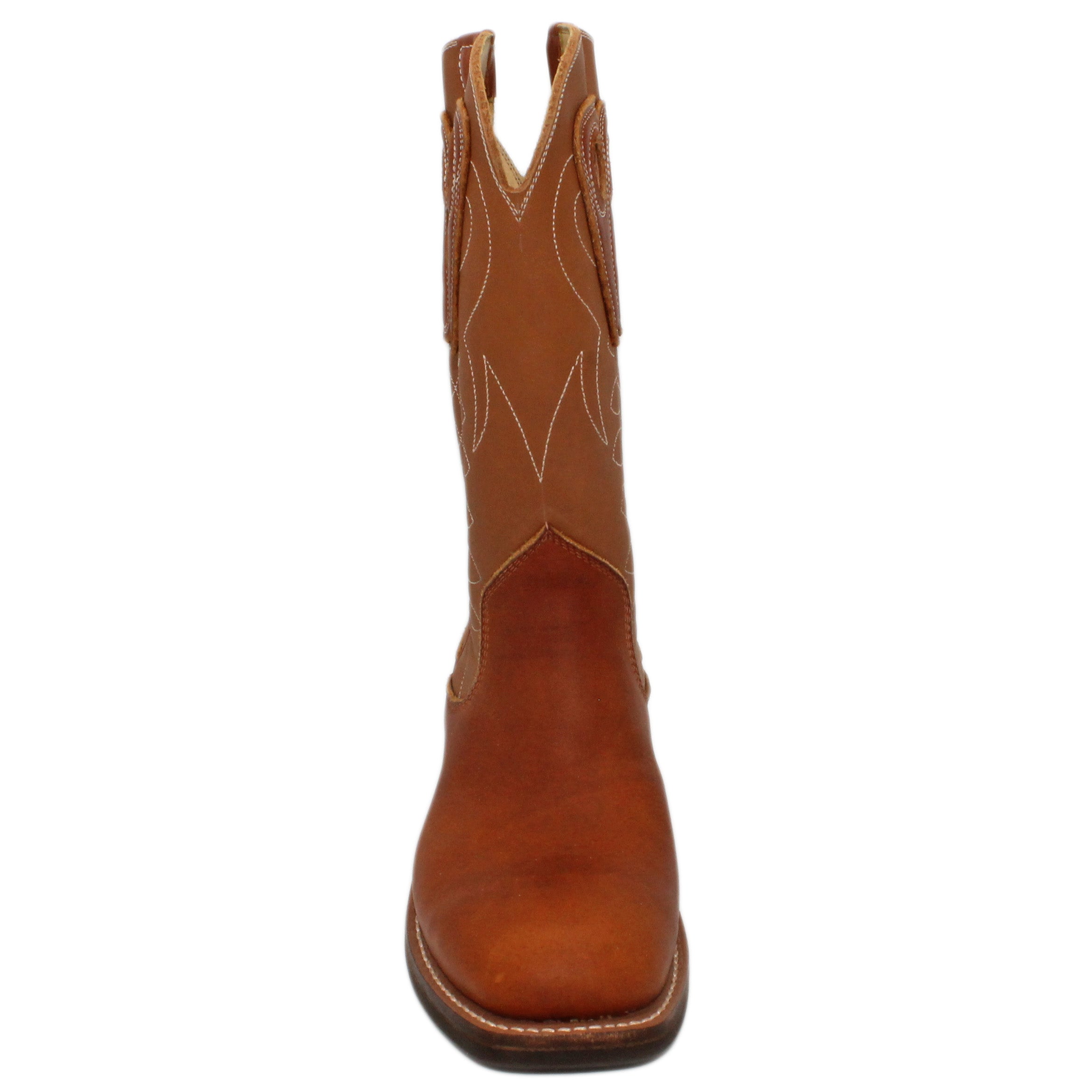 12" Brown Upper w/ Loops Stitching
Tobacco Steer Vamp
Wide French Square Toe
Slightly Tapered Heel