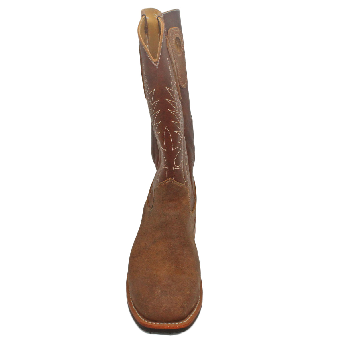 14" Brown Upper w/ Beck Classic Stitching
Waxed Steer Vamp
Wide French Square Toe
Block Heel