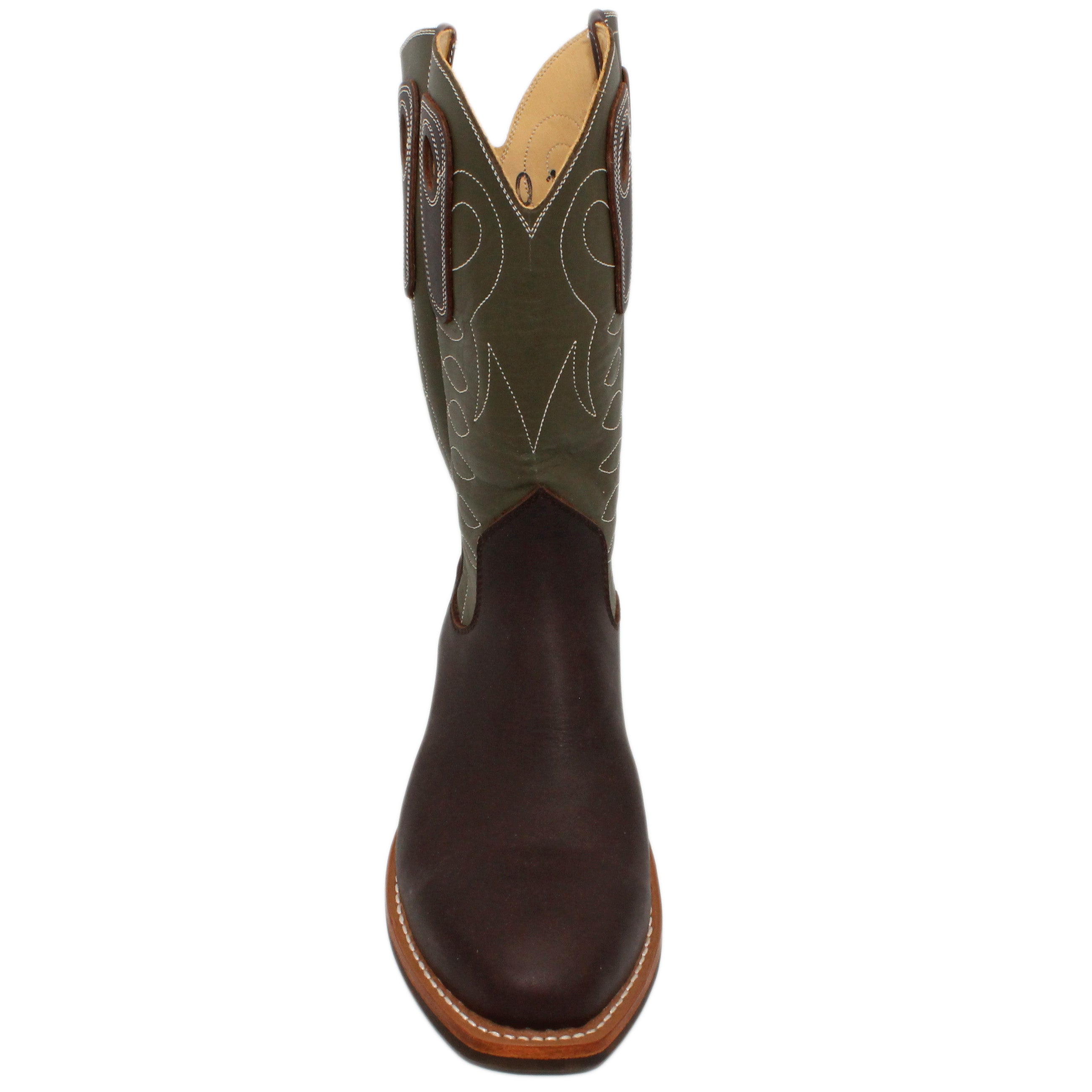 12" Forest Upper w/ Loops Stitching
Brown Timberjack Steer Vamp
Regular French Square Toe
Block Heel