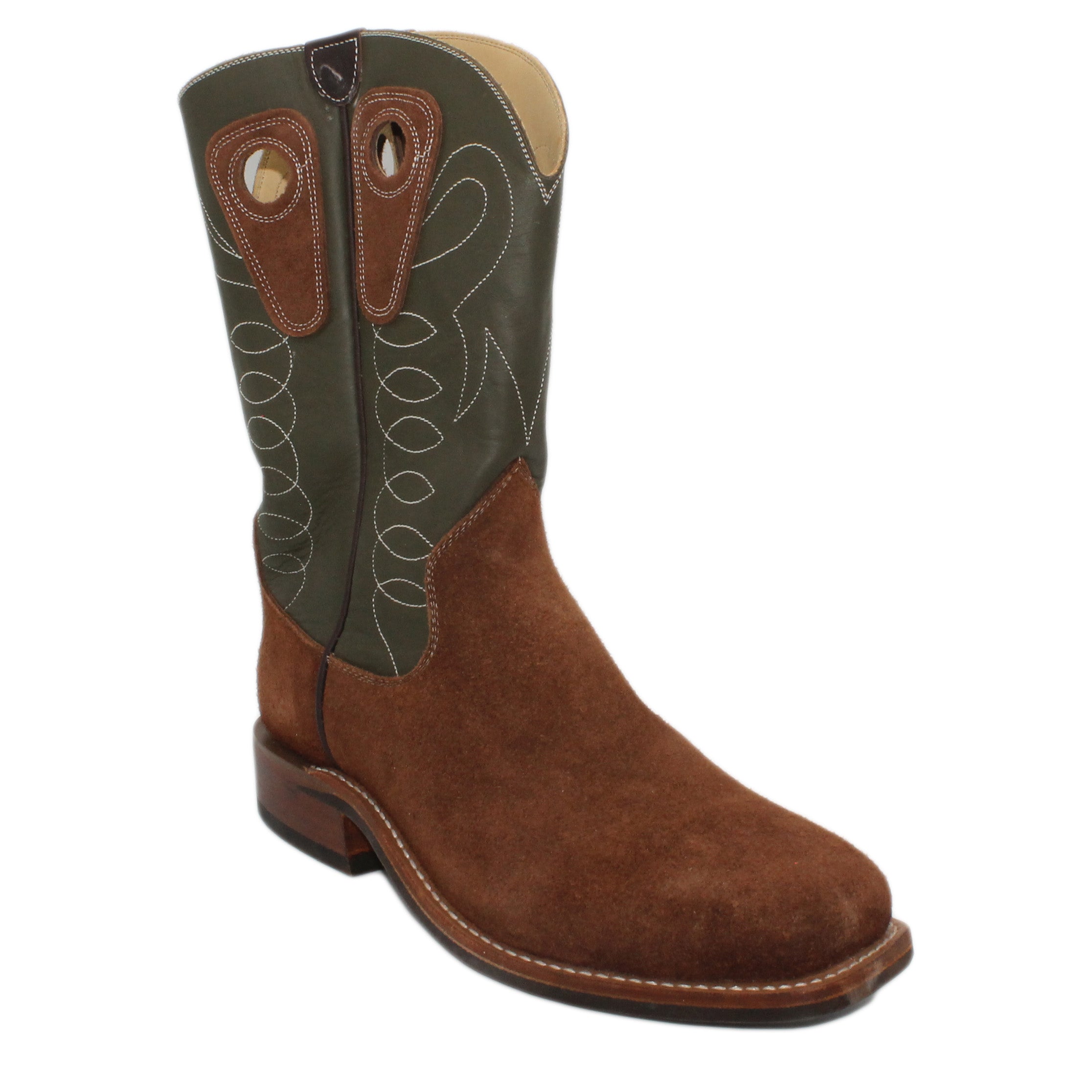 Forest uppers w/ Loops stitching
Brown Timberjack Rough Out Steer Vamp
Wide French Square Toe
Block Heel