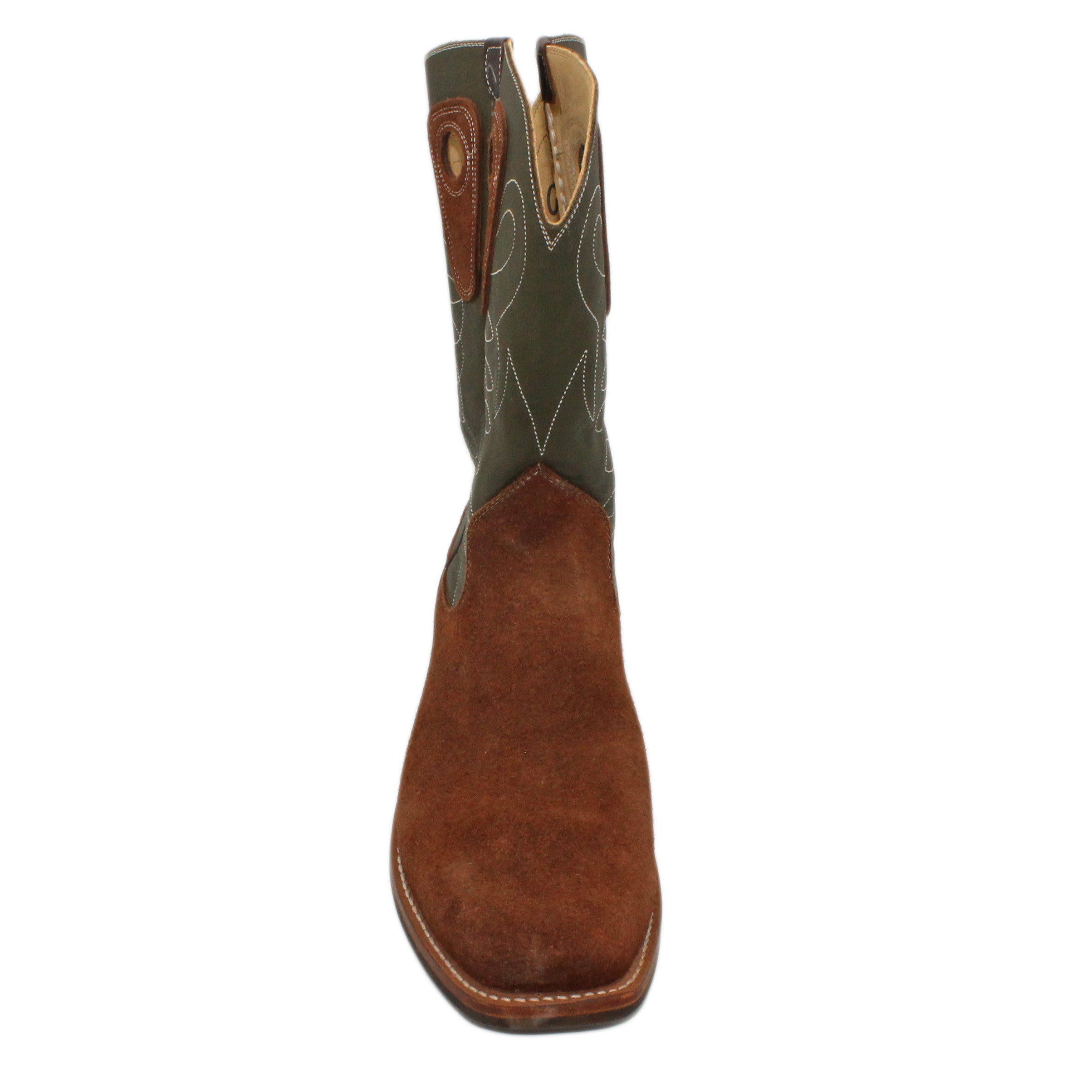 Forest uppers w/ Loops stitching
Brown Timberjack Rough Out Steer Vamp
Wide French Square Toe
Block Heel