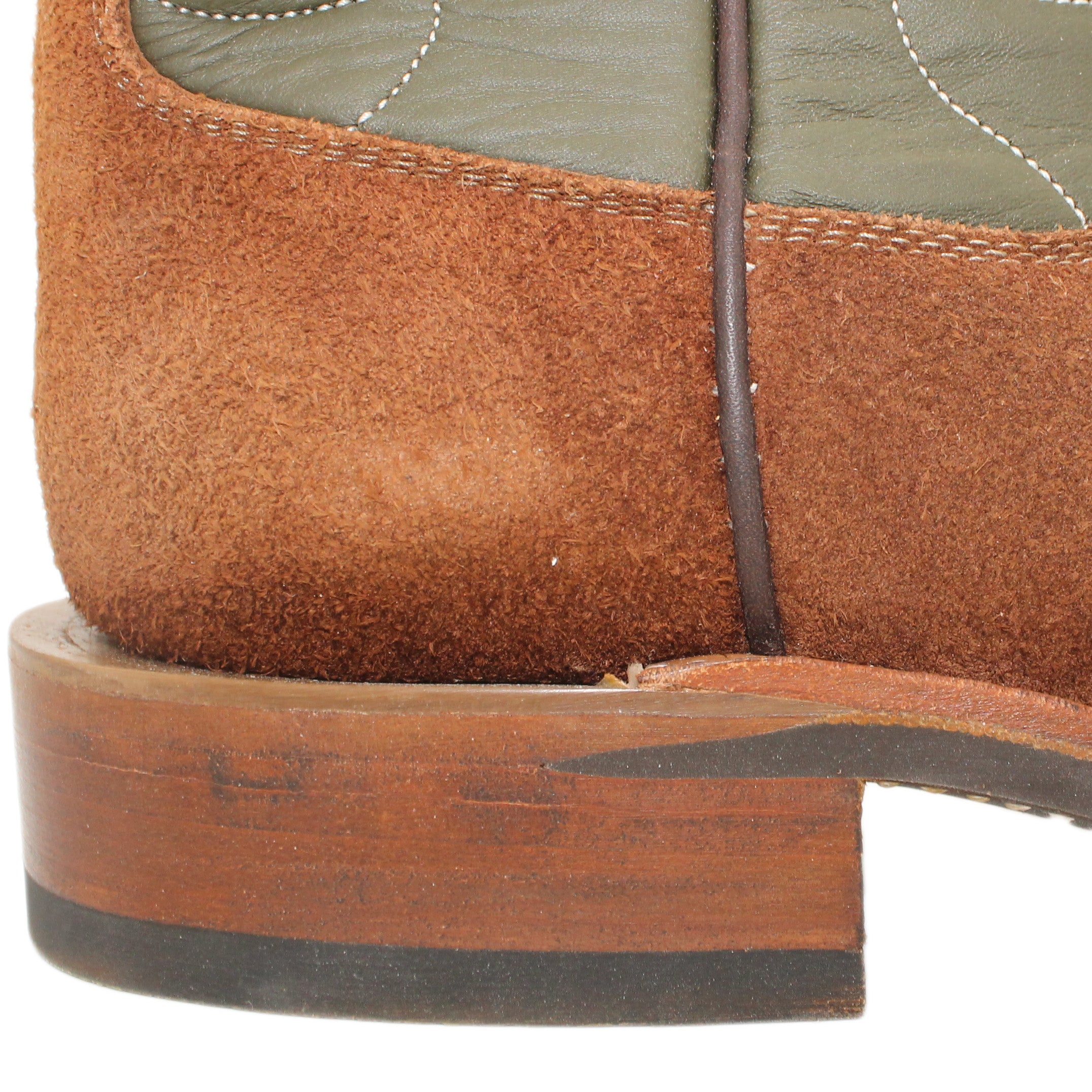 Forest uppers w/ Loops stitching
Brown Timberjack Rough Out Steer Vamp
Wide French Square Toe
Block Heel