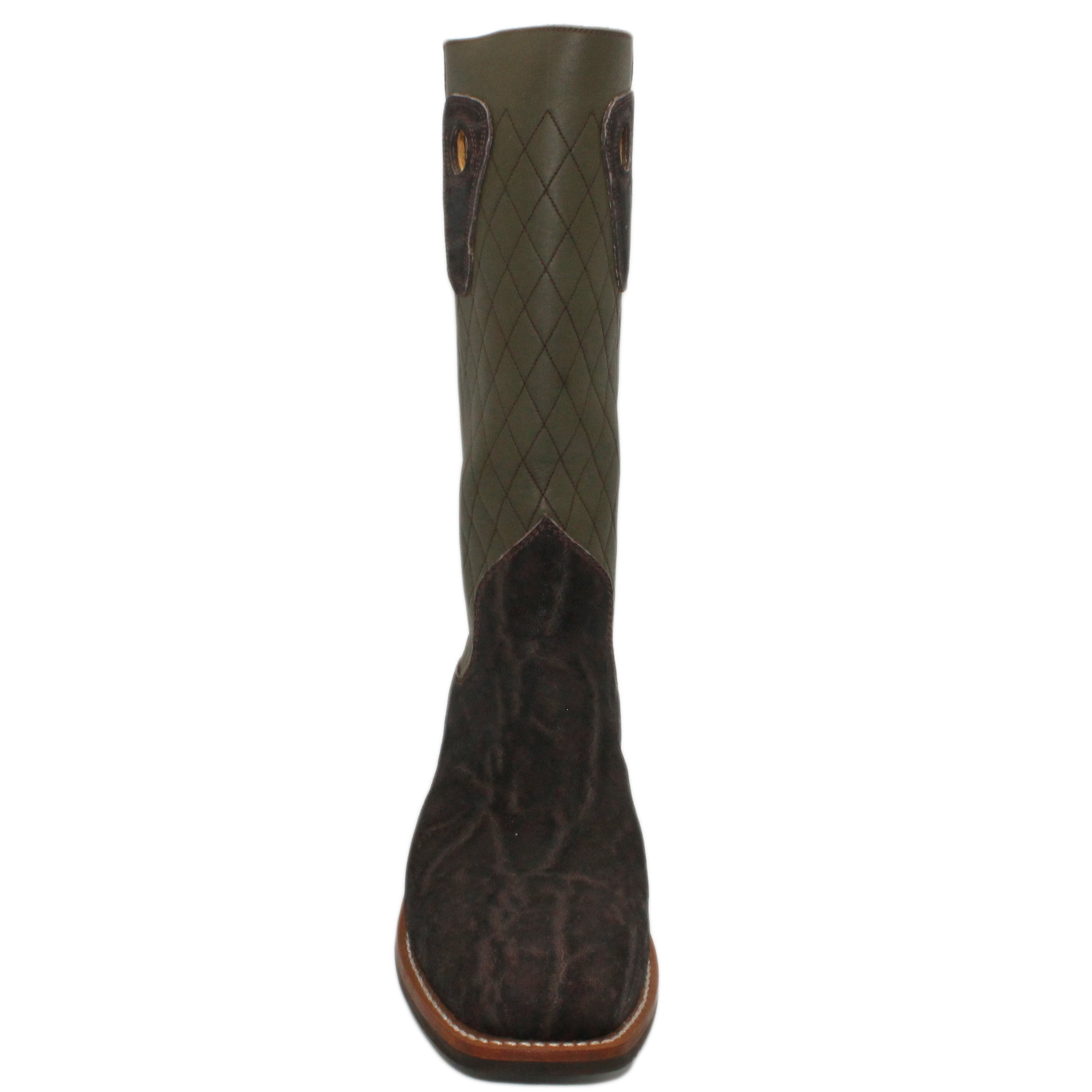 14" Forest upper w/ Diamond Stitching
Vintage Nicotine Elephant Vamp
Wide French Square Toe
Block Heel