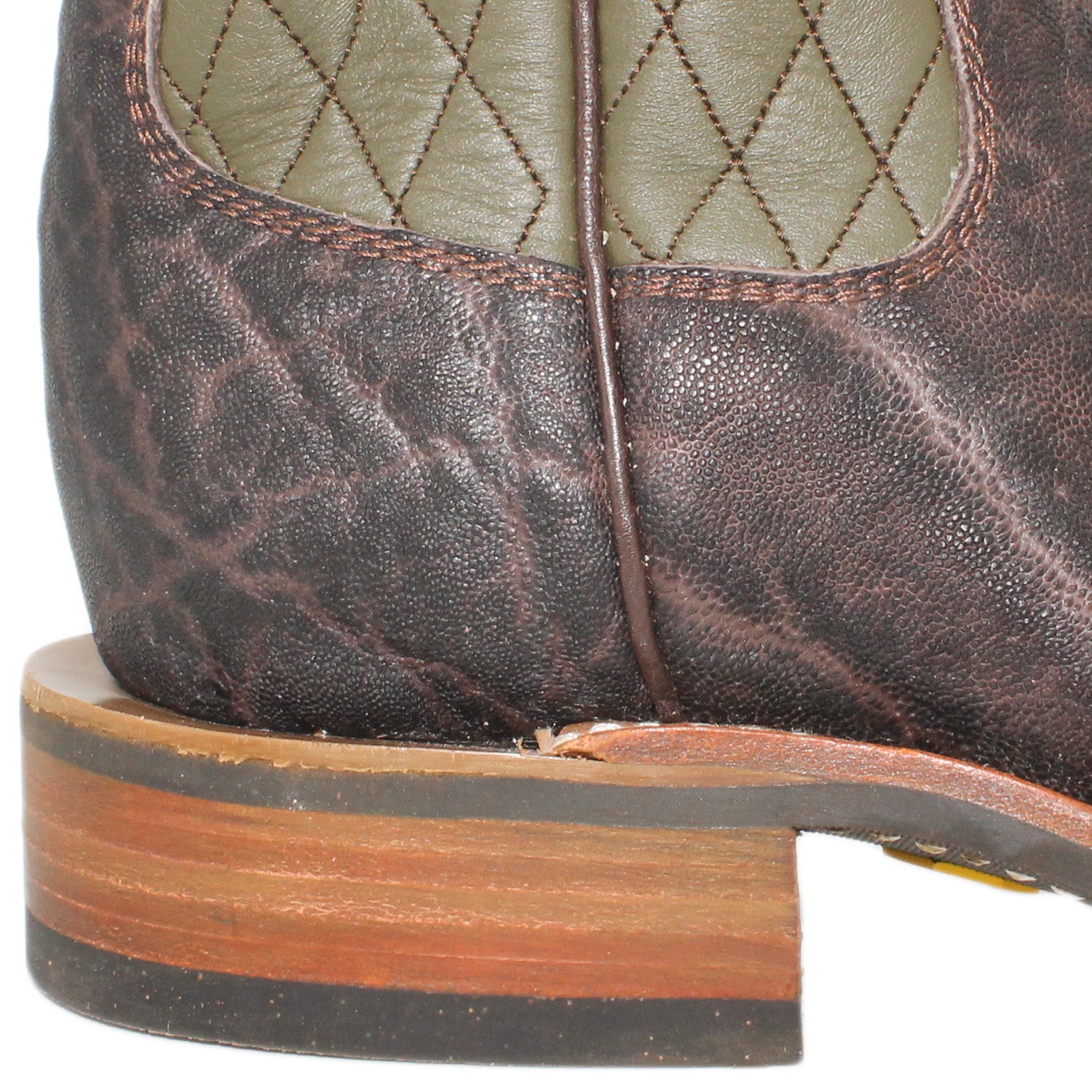 14" Forest upper w/ Diamond Stitching
Vintage Nicotine Elephant Vamp
Wide French Square Toe
Block Heel