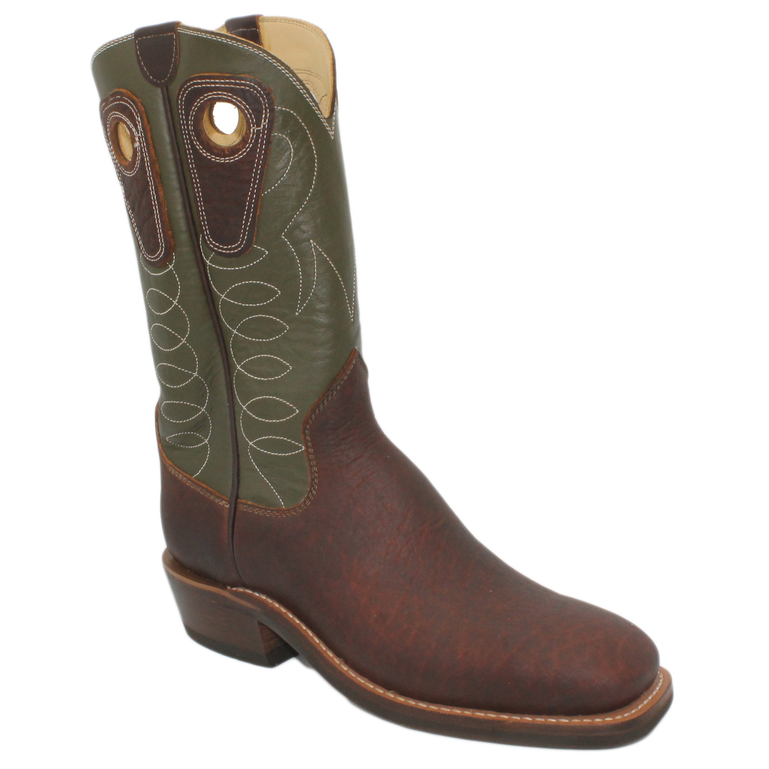 12" Forest Upper w/ Loops Stitching
Bison Vamp
Wide French Square Toe
Slightly Tapered Heel