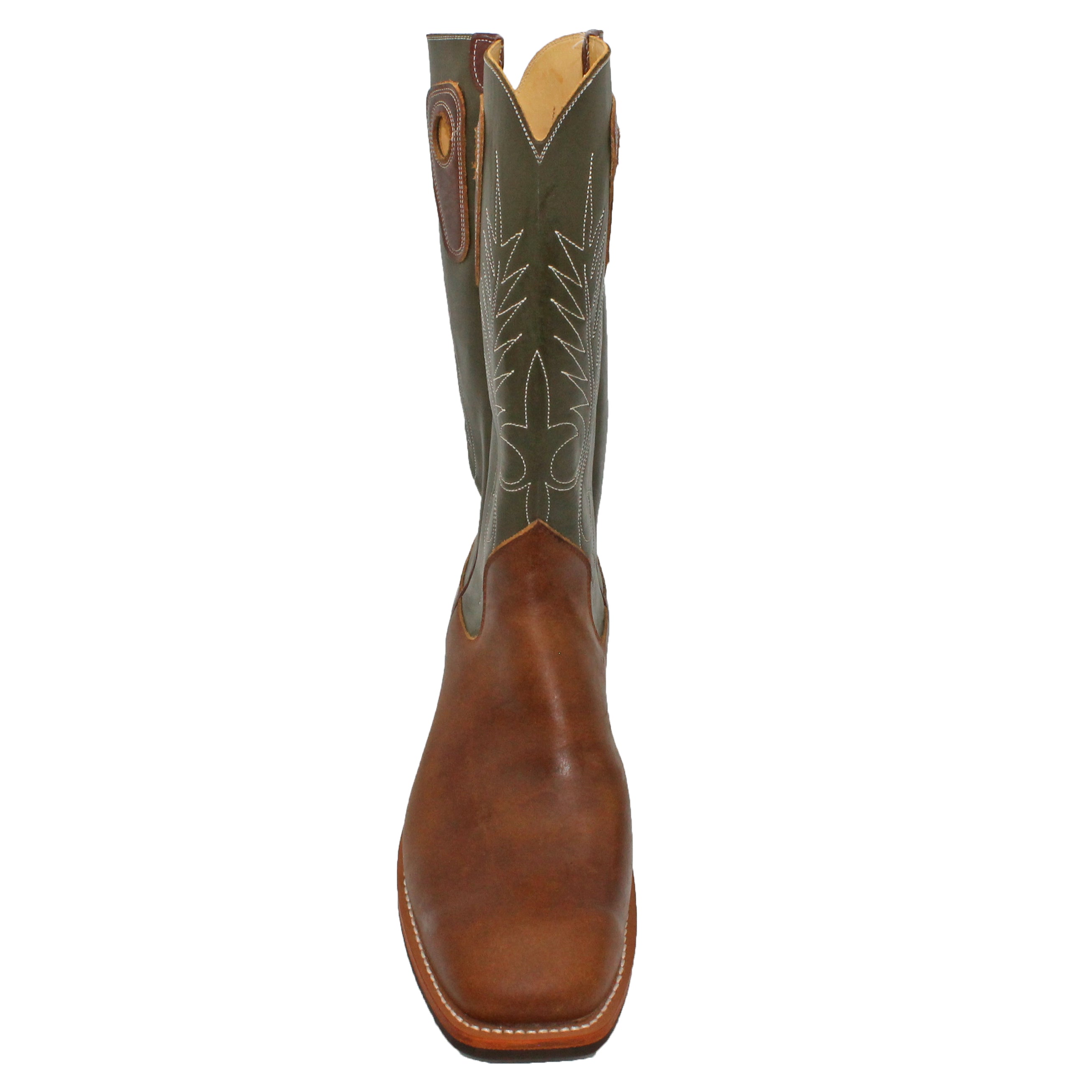 14" Forest Upper w/ Beck Classic Stitching
Oil Tan Brown Steer Vamp
Wide French Square Toe
Slightly Tapered Heel