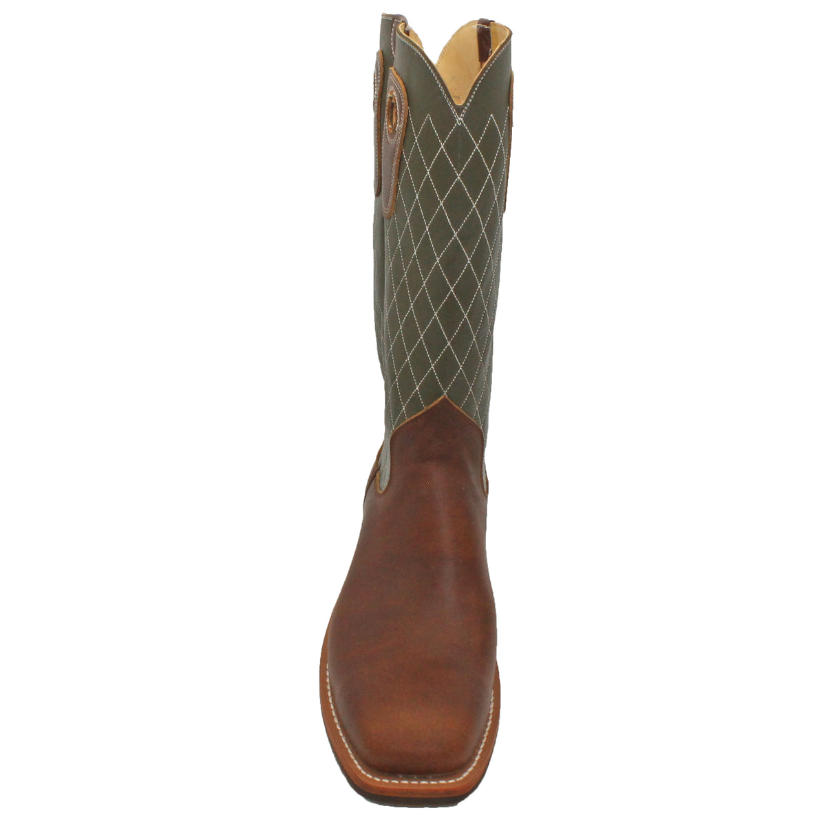 14" Forest Upper w/ Diamond Stitching
Oil Tan Brown Steer Vamp
Wide French Square Toe
Slightly Tapered Heel
