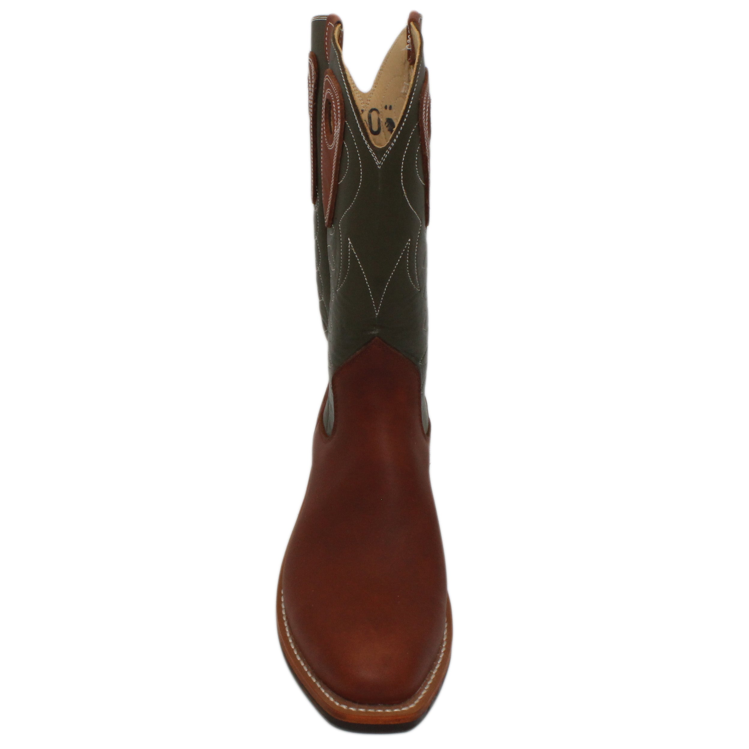 12" Forest Upper w/ Loops Stitching
Tan Timberjack Steer Vamp
Regular French Square Toe
Slightly Tapered Heel