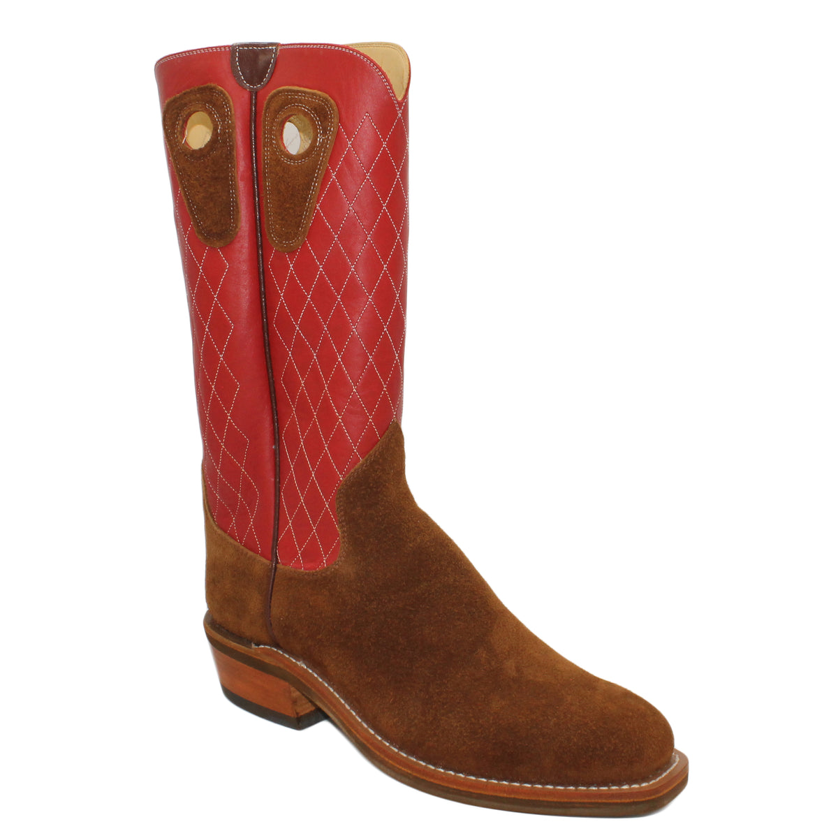 14" Red Upper w/ Diamond Stitching
Bison Rough Out Steer Vamp
Regular French Square Toe
Slightly Tapered Heel