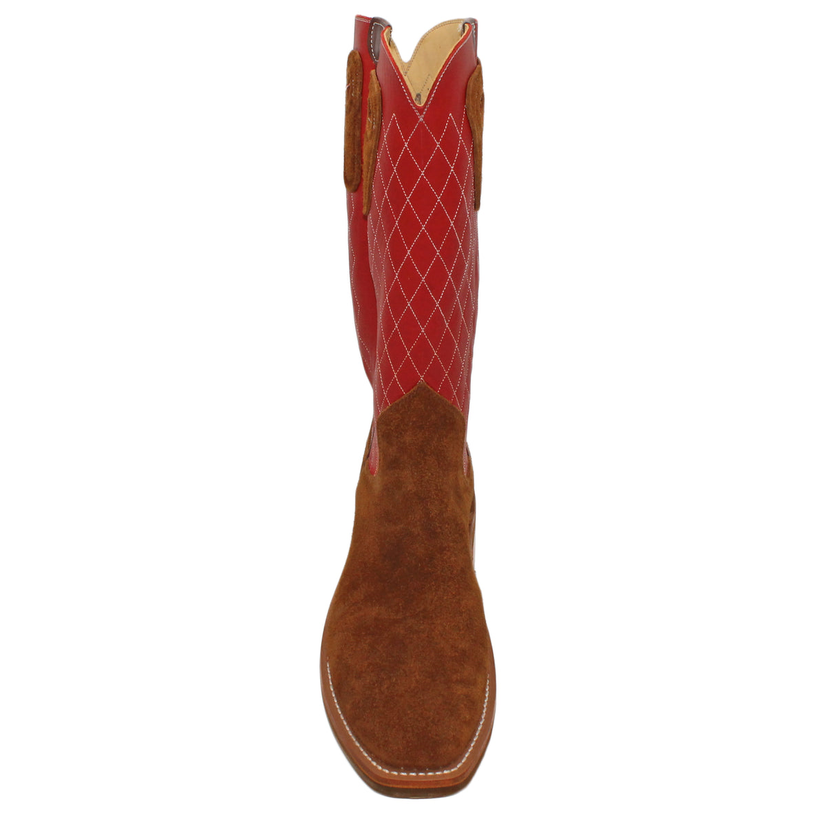 14" Red Upper w/ Diamond Stitching
Bison Rough Out Steer Vamp
Regular French Square Toe
Slightly Tapered Heel
