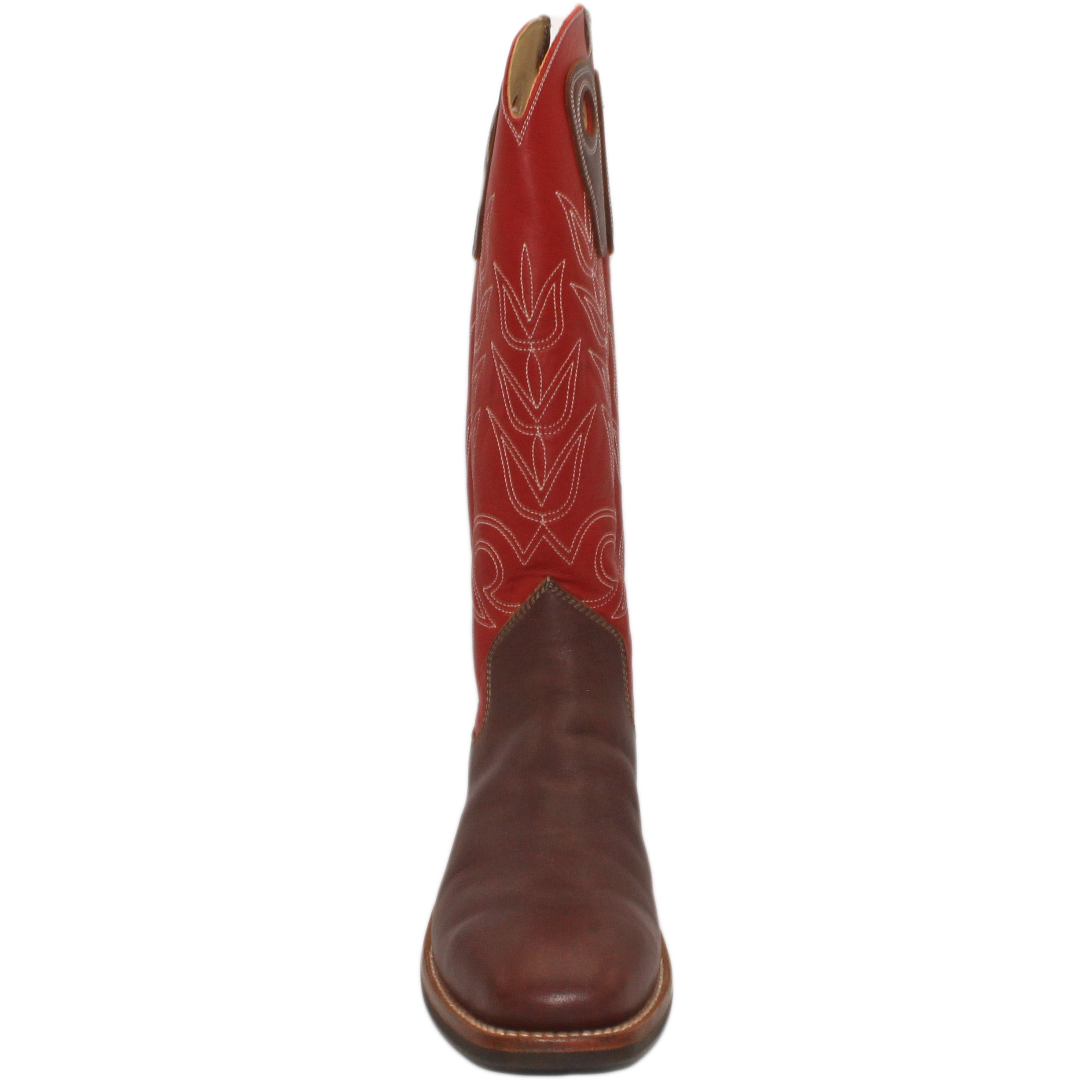 Red Uppers w/ Tulip Stitching
Grizzly Steer Vamp
Wide French Square Toe
Block Heel