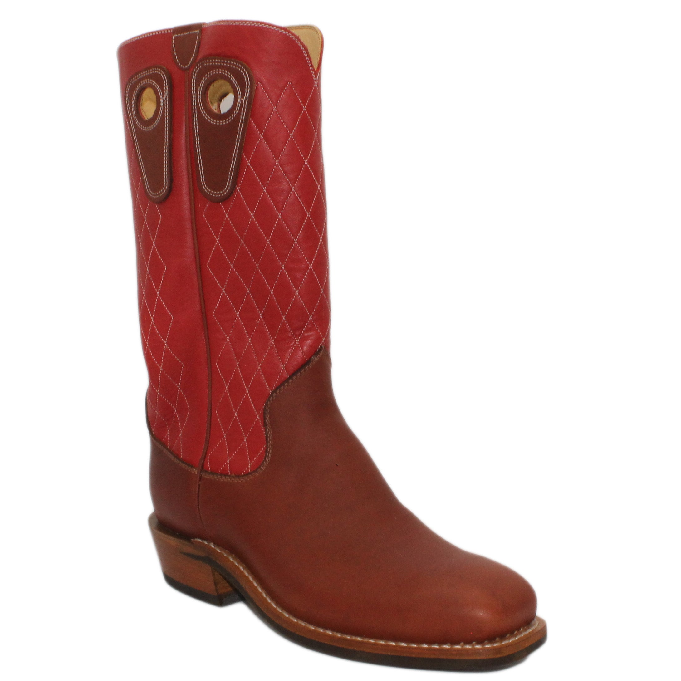 14" Red Upper w/ Diamond Stitching
Tan Timberjack Steer Vamp
Wide French Square Toe
Slightly Tapered Heel