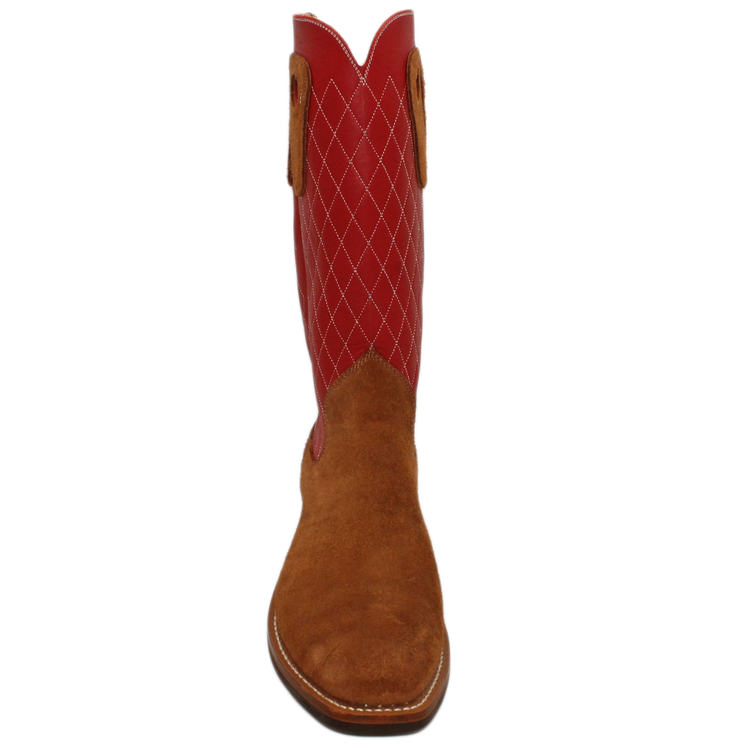14" Red Upper w/ Diamond Stitching
Tan Timberjack Rough Out Steer Vamp
Regular French Square Toe
Slightly Tapered Heel